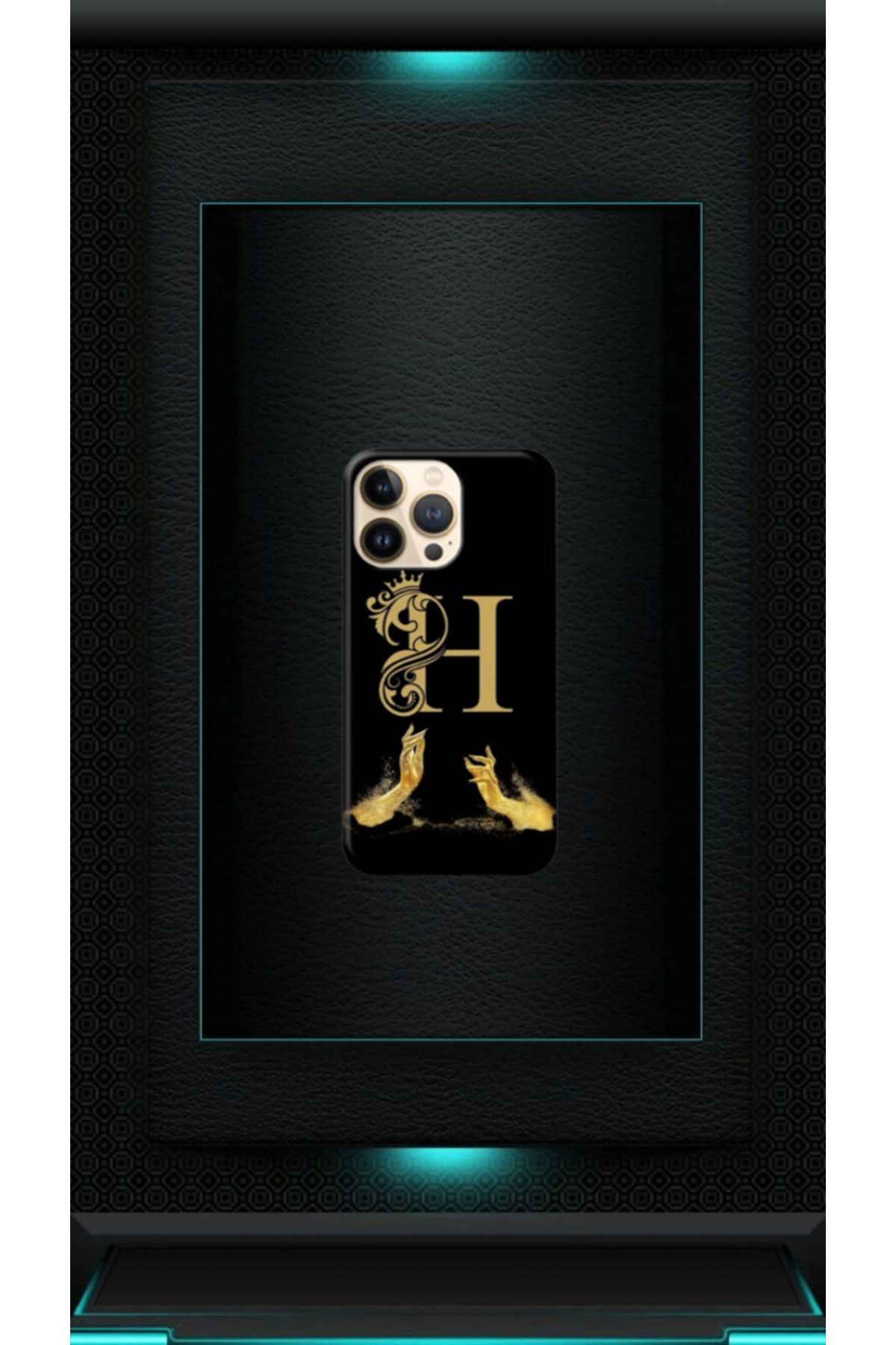 cover shopp Siyah Desenli Gold H Harfi 13 Pro Max
