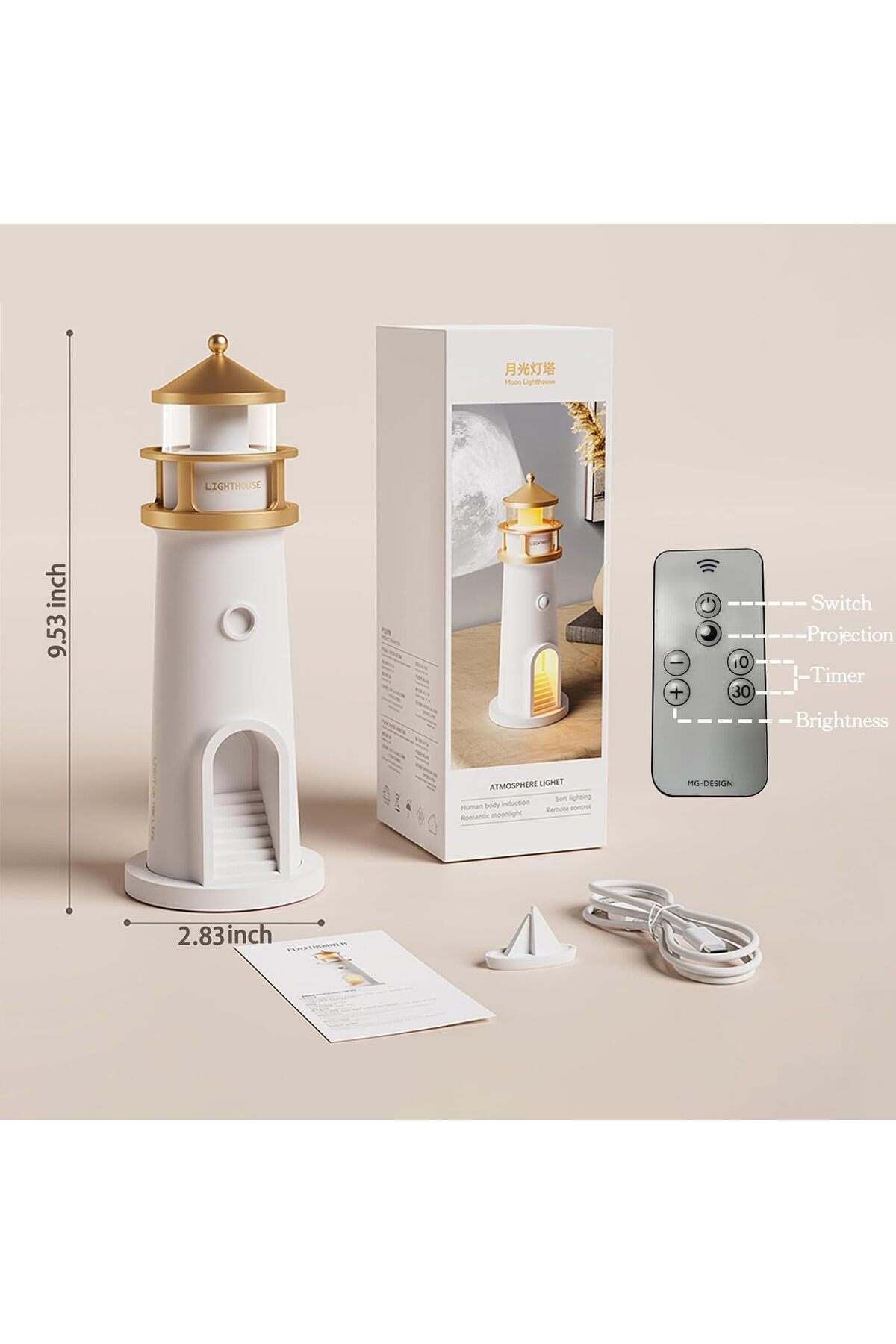 İMEXTECH Ay Projeksiyon Gece Lambası Hareket Sensörlü & Bluetooth Müzik Zamanlayıcı Deniz Feneri Işığı fotoğrafı 4 (önizleme)