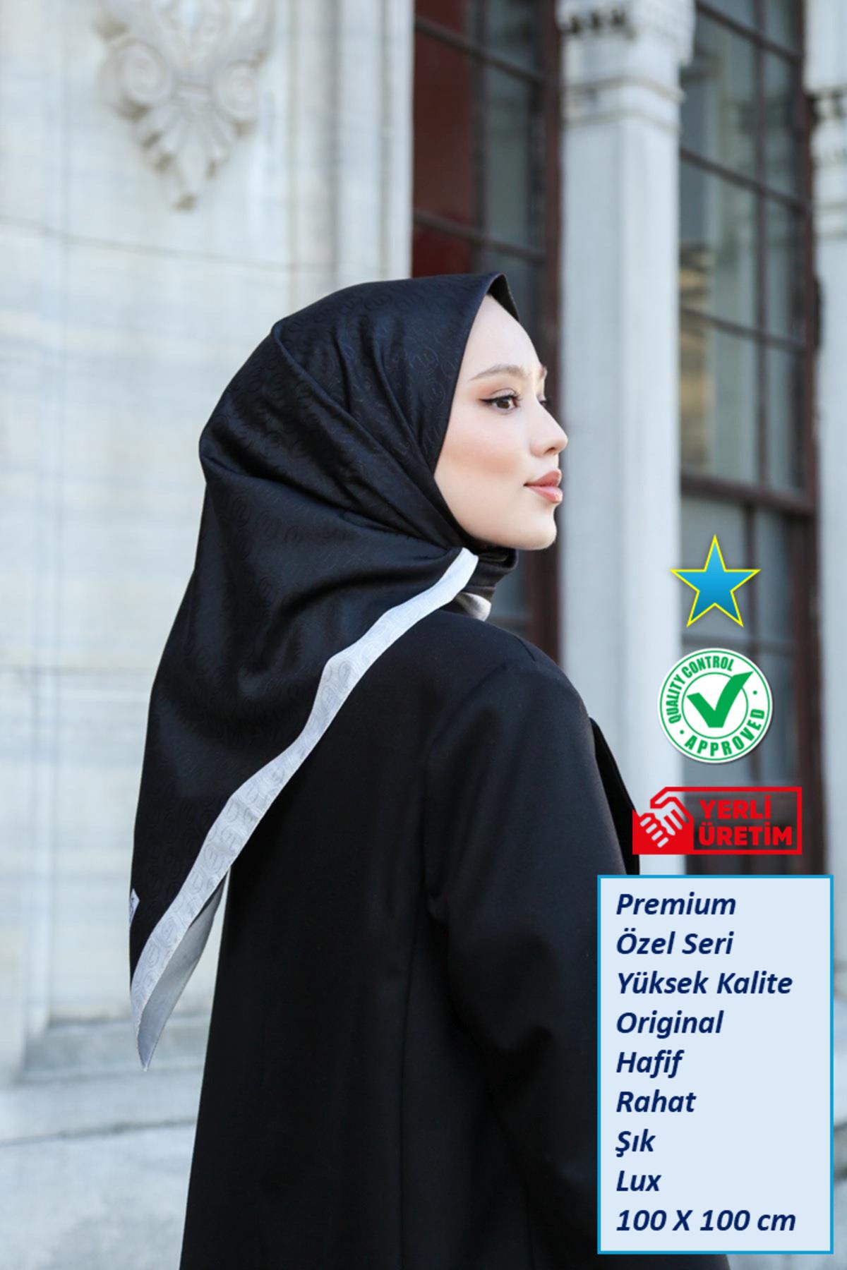 Hint İpek Eşarp - Premium Lux Original Monogram Eşarp (İpek Vual, Yüksek Kalite, Hafifi, Rahat, Şık, Scarf)