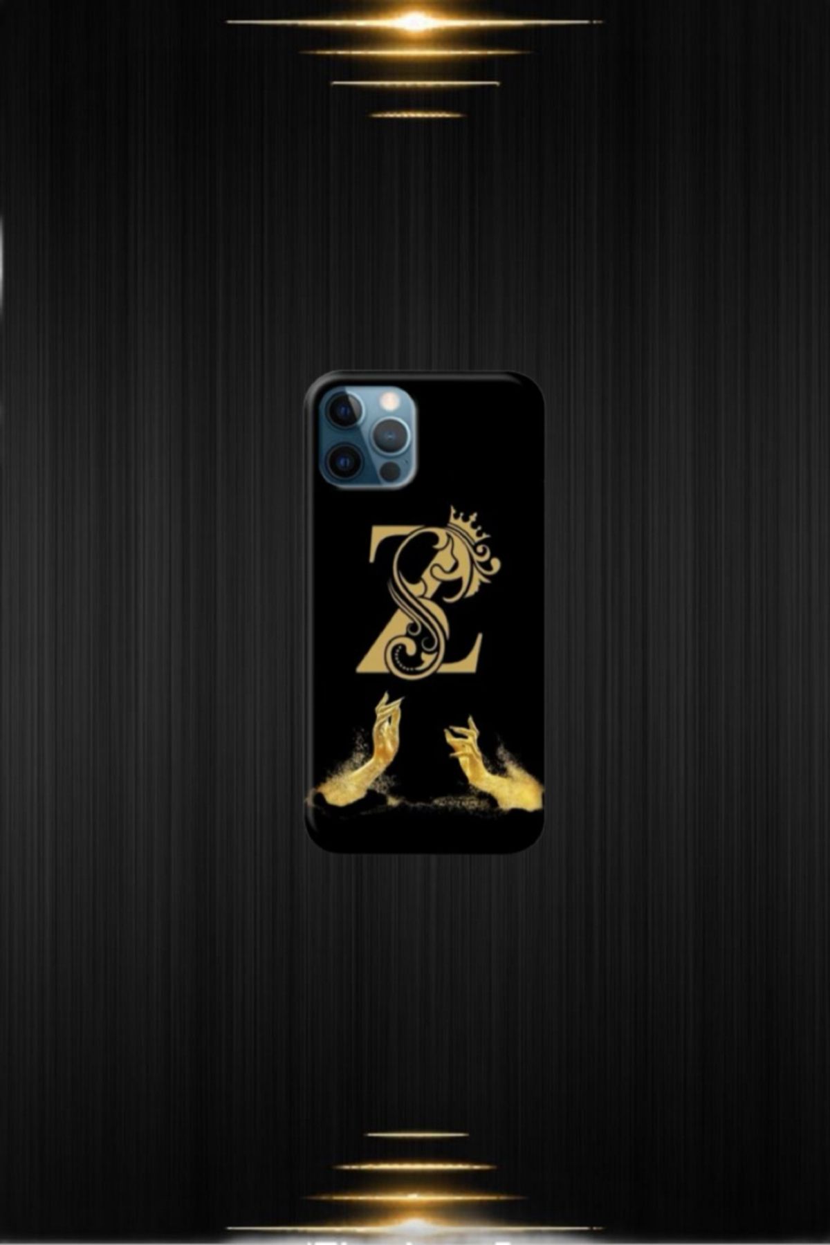 cover shopp Siyah Desenli Gold Z Harfi IP 12 Pro