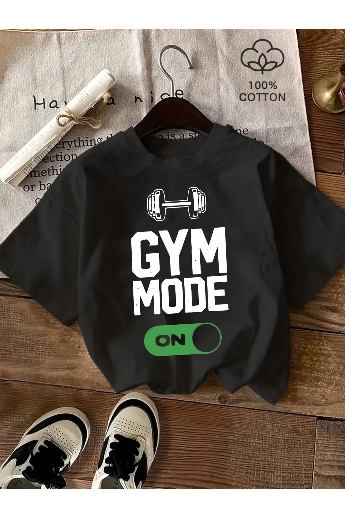 Massgai Unisex Gym Mode On Baskılı Oversize %100 Pamuk T-shirt