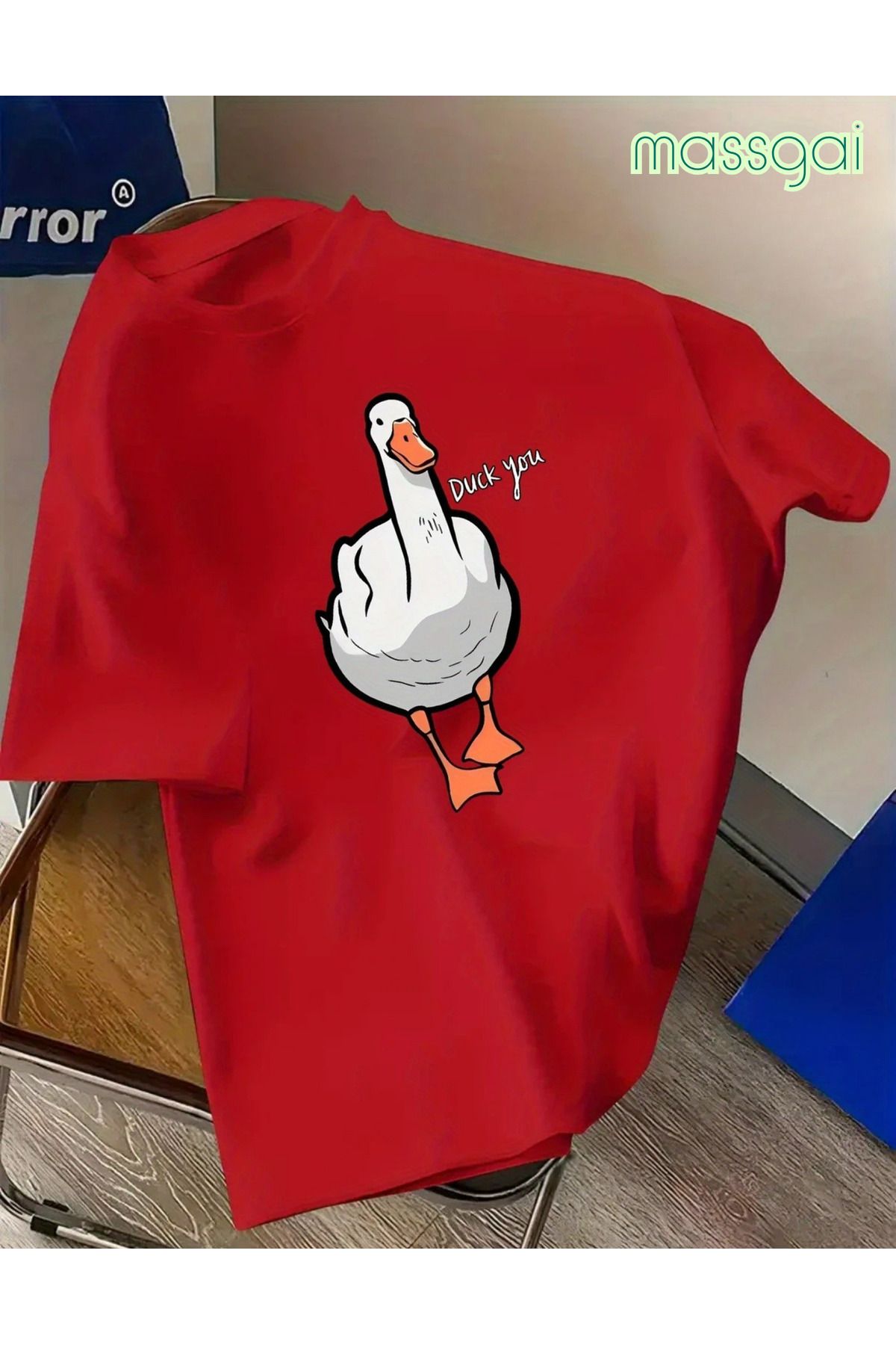 Massgai Unisex Duck You Baskılı Oversize %100 Pamuk T-shirt