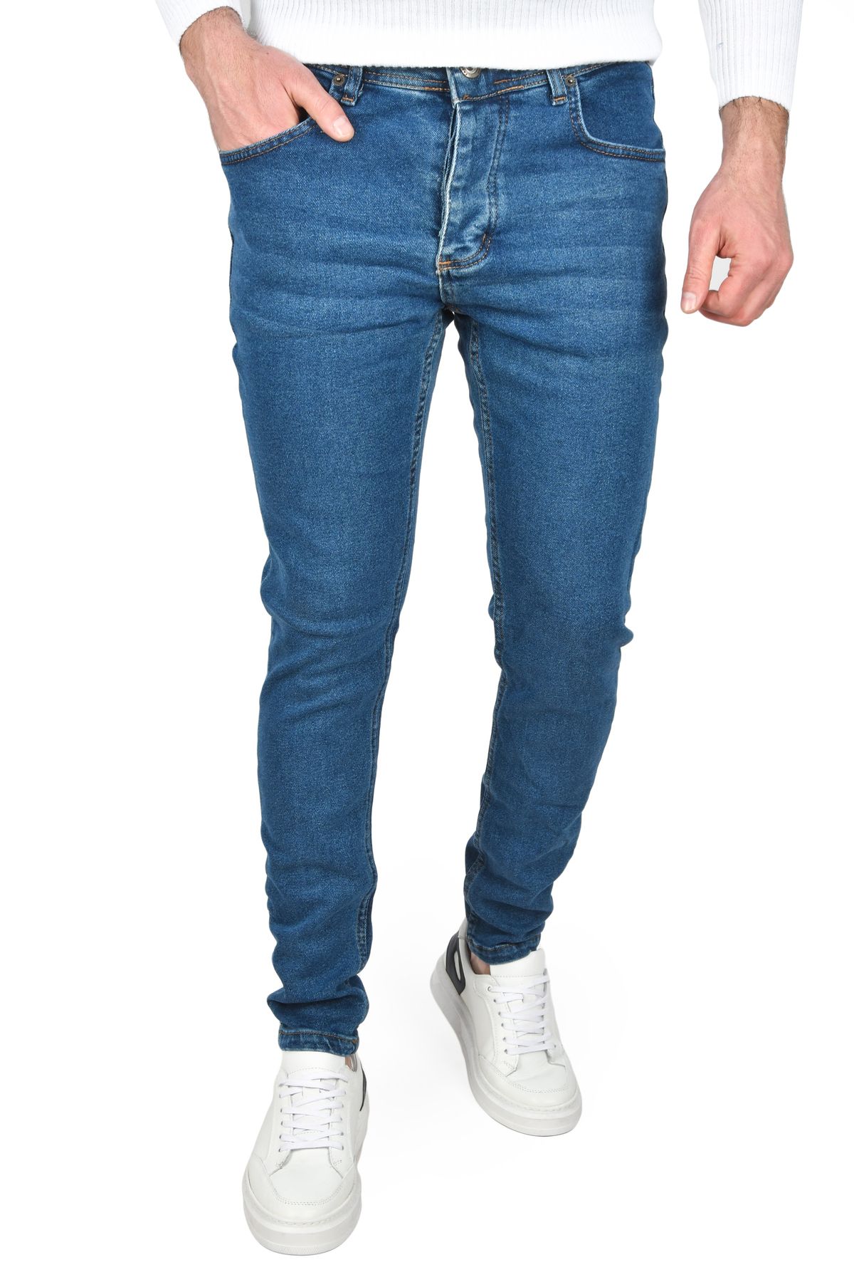 DeepSEA Erkek Lacivert Yeni Sezon Taşlanmış Slim Fit Likralı Kot Pantolon Jean 2505900