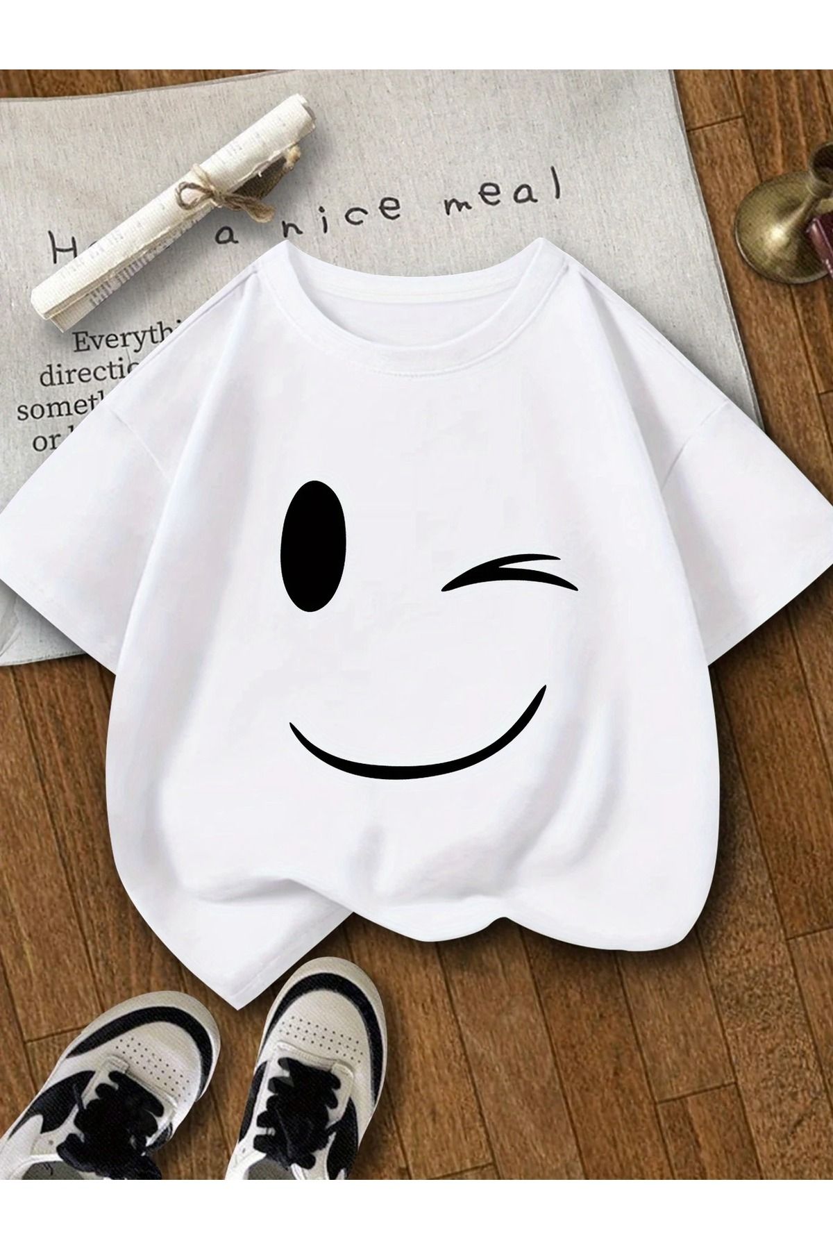 Massgai Unisex Göz Kırpma Baskılı Oversize %100 Pamuk T-shirt