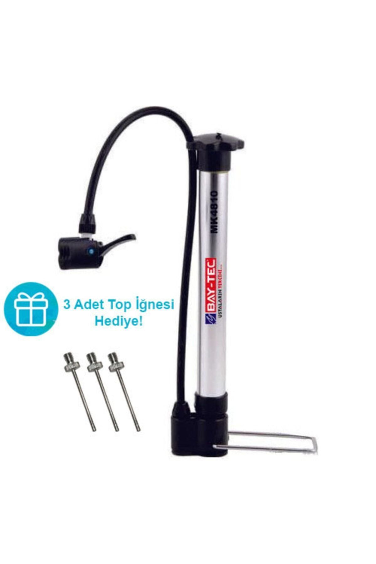 SerenityHaven Bay-tec Bisiklet Pompası Krom + 3 Adet Top Iğnesi