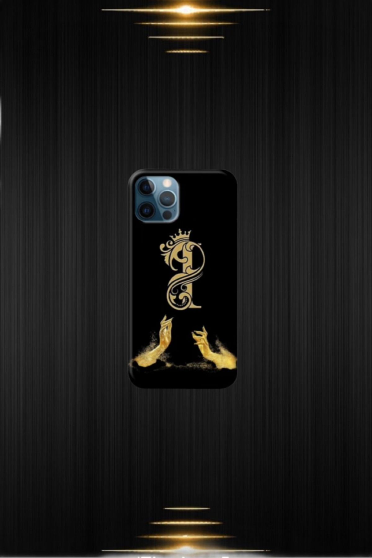 cover shopp Siyah Desenli Gold I Harfi IP 12 Pro