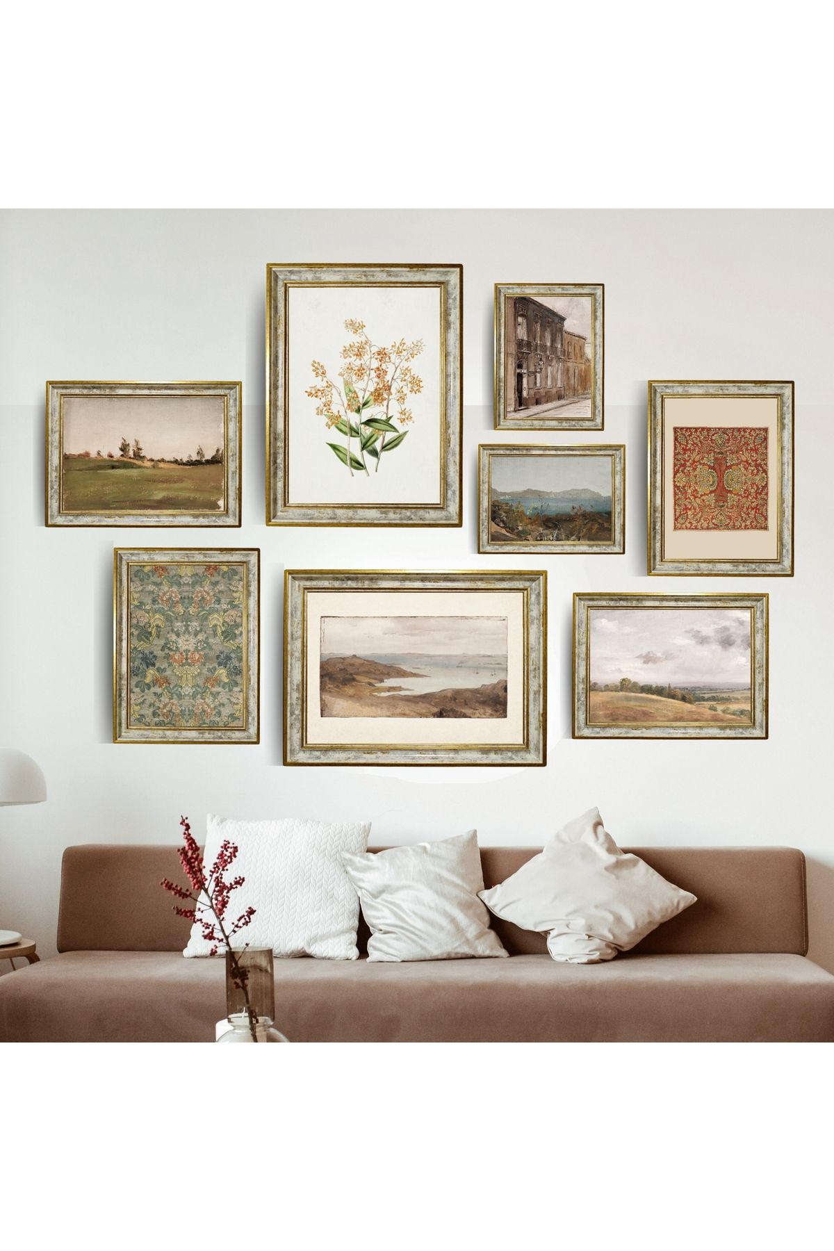 Sanart Yağlı Boya Tablo Seti, Vintage Tablo, 8 Parça Çerçeveli Tablo, Sanatsal Dekor, Retro Tablolar