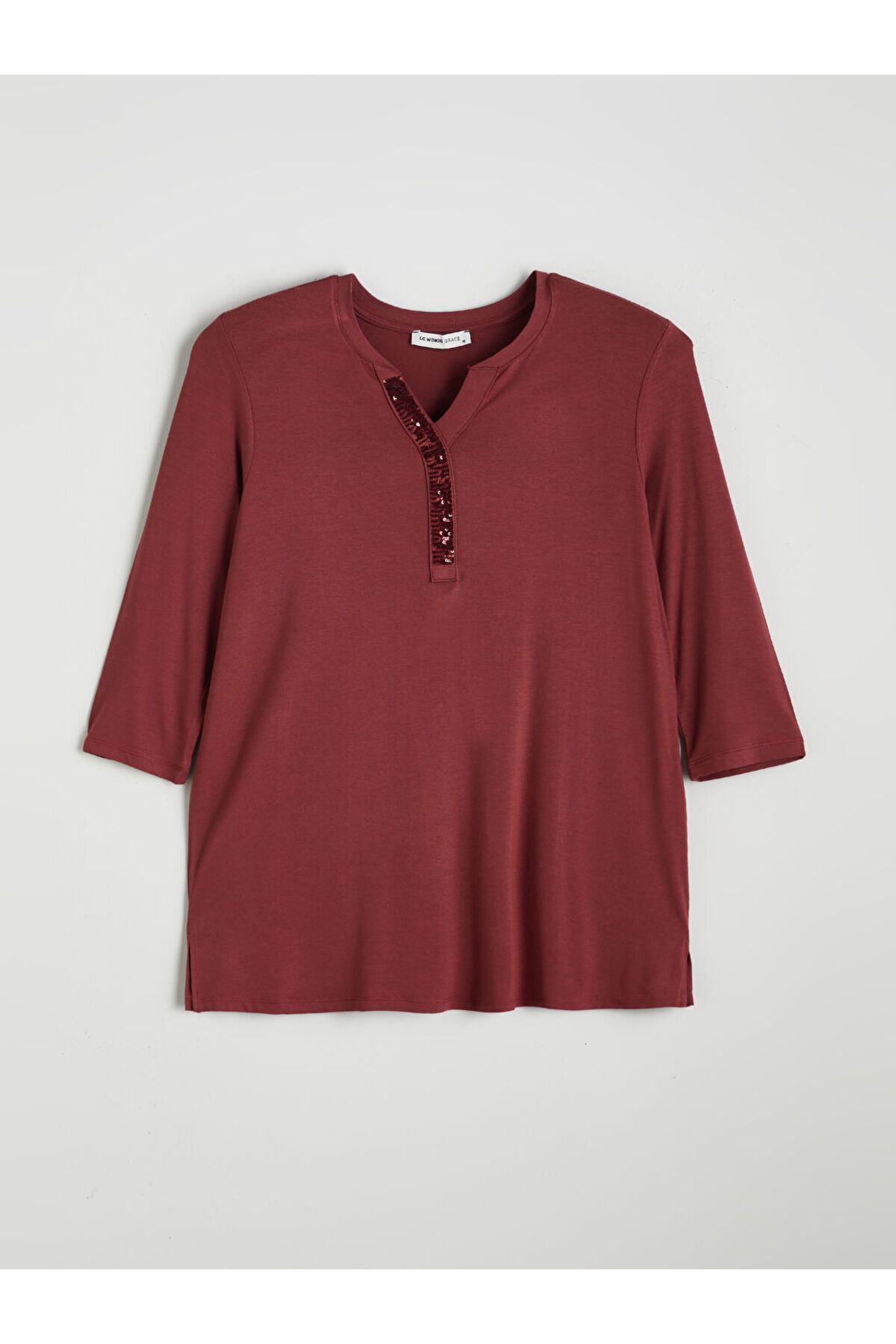 LC Waikiki LCW Grace Bordo Kaçık Yaka Pul Payet İşlemeli Bluz S5LL46Z8NVY25