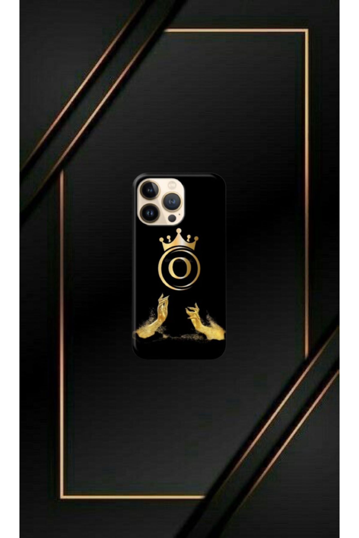 cover shopp Siyah Desenli Gold O Harfi 14 Pro Max