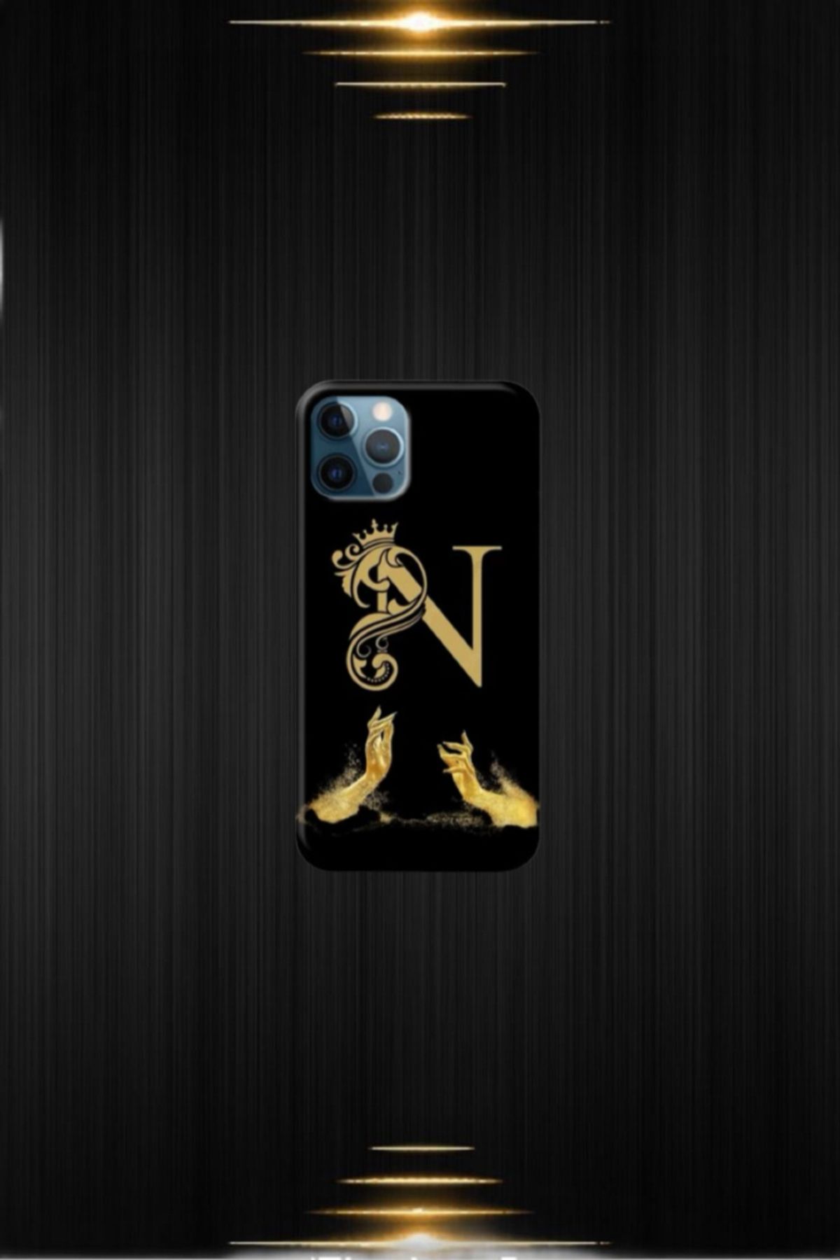 cover shopp Siyah Desenli Gold N Harfi IP 12 Pro Max