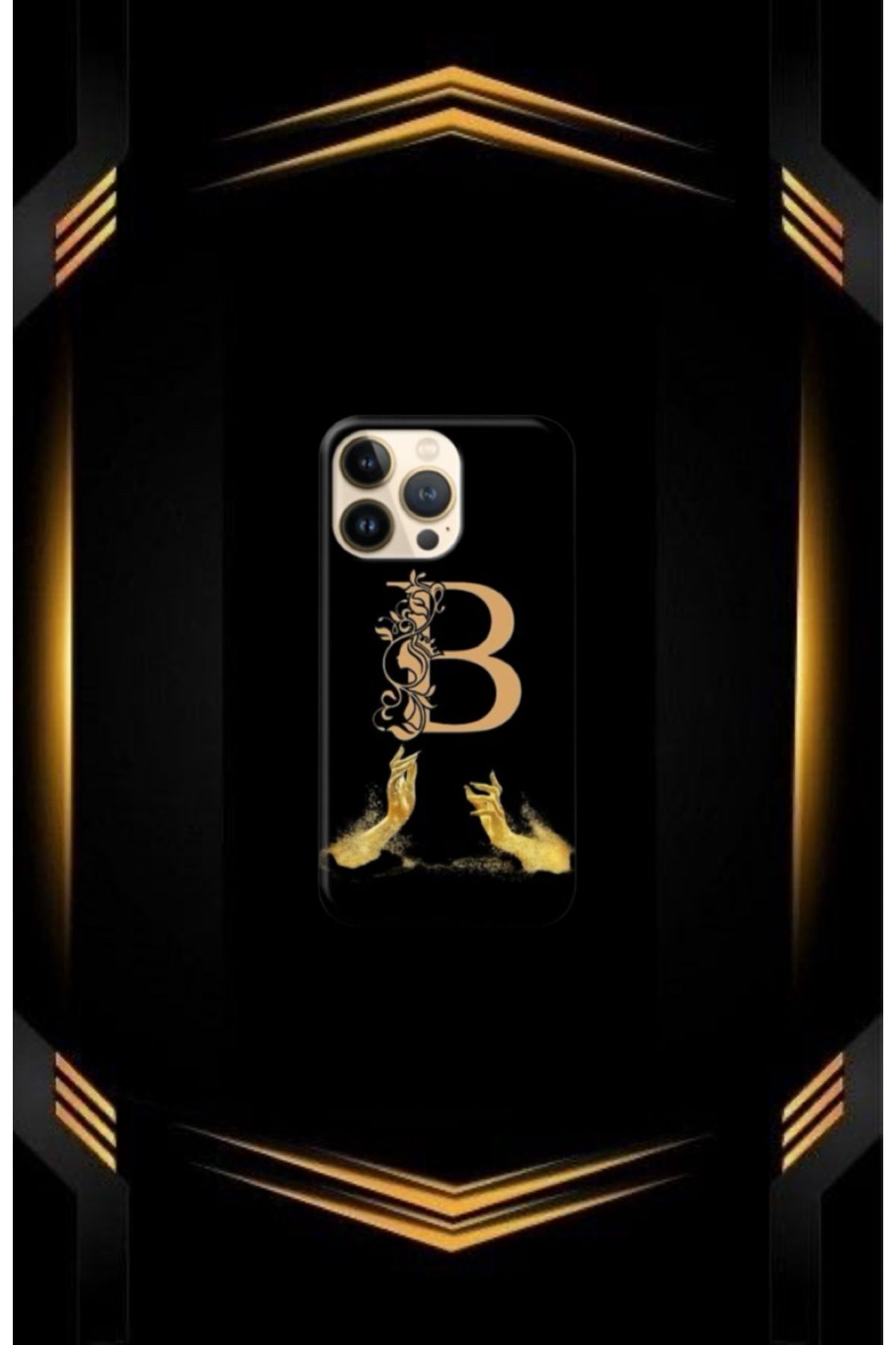 cover shopp Siyah Desenli Gold B Harfi IP 15 Pro