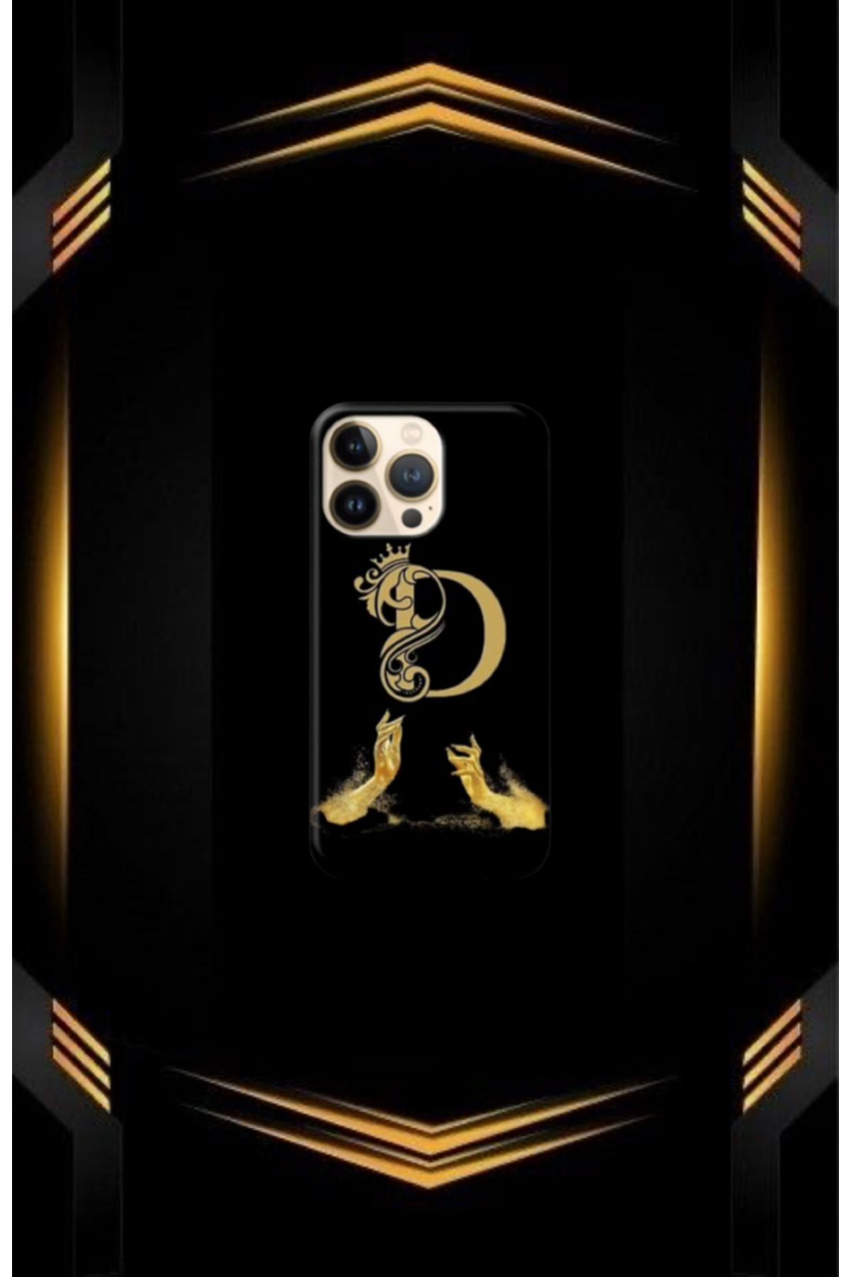 cover shopp Siyah Desenli Gold D Harfi IP 15 Pro