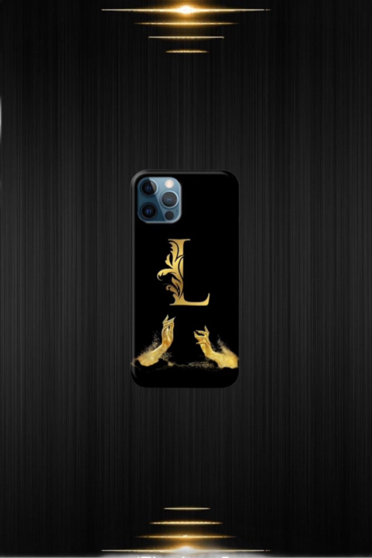 cover shopp Siyah Desenli Gold L Harfi IP 12 Pro Max