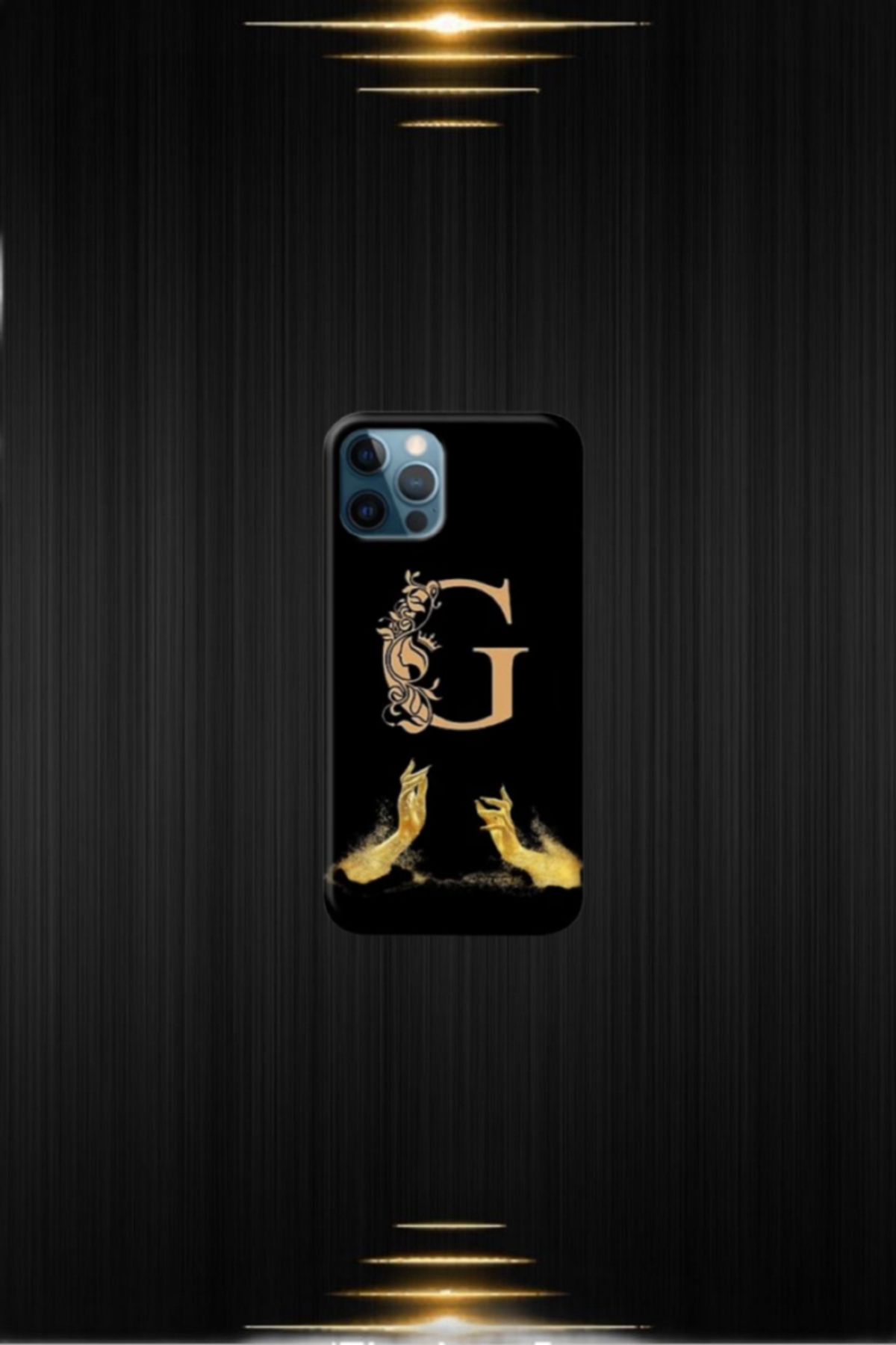 cover shopp Siyah Desenli Gold G Harfi IP 12 Pro Max
