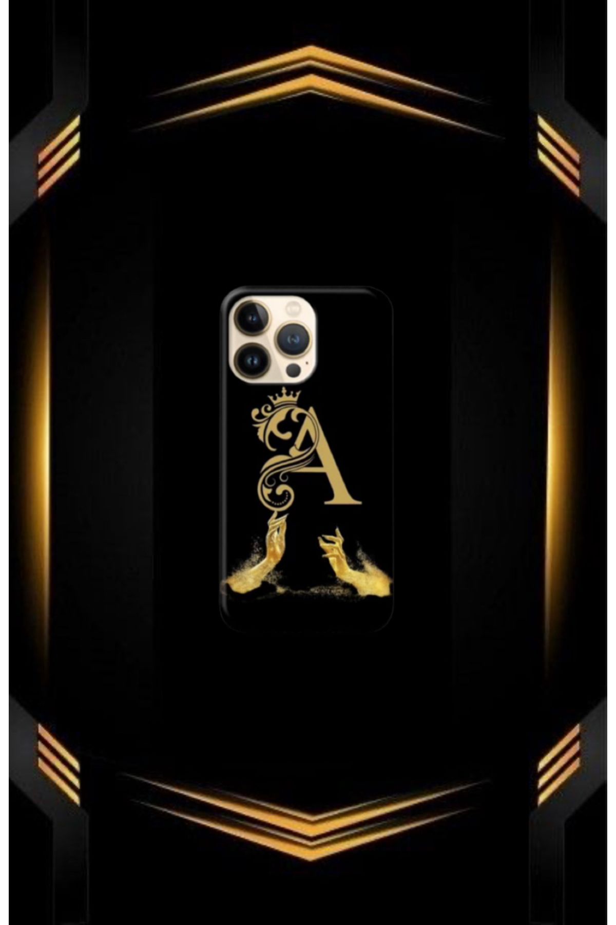 cover shopp Siyah Desenli Gold A Harfi 15 Pro Max