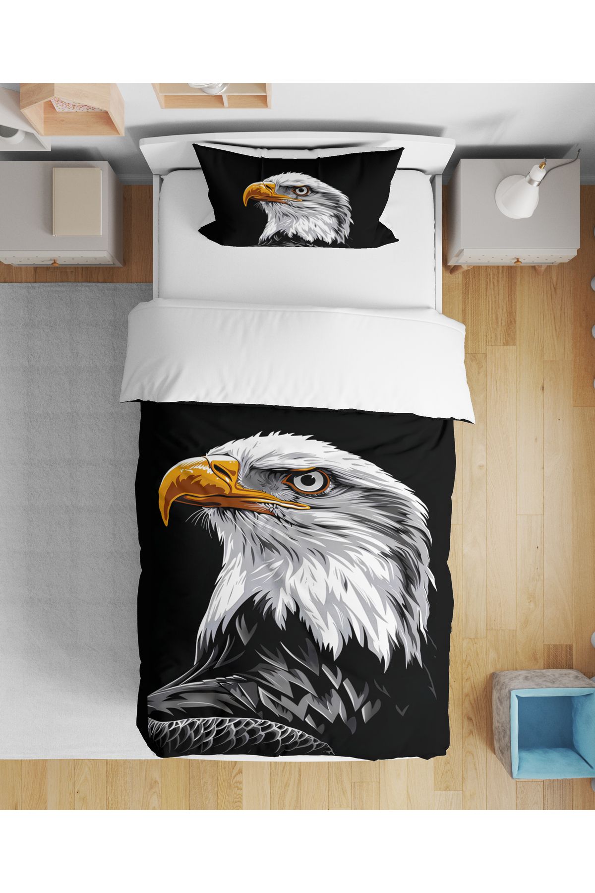 Home Kartal Eagle 3D Dijital Baskılı Tek Kişilik Çarşafsız Genç Erkek Çocuk Nevresim Takımı