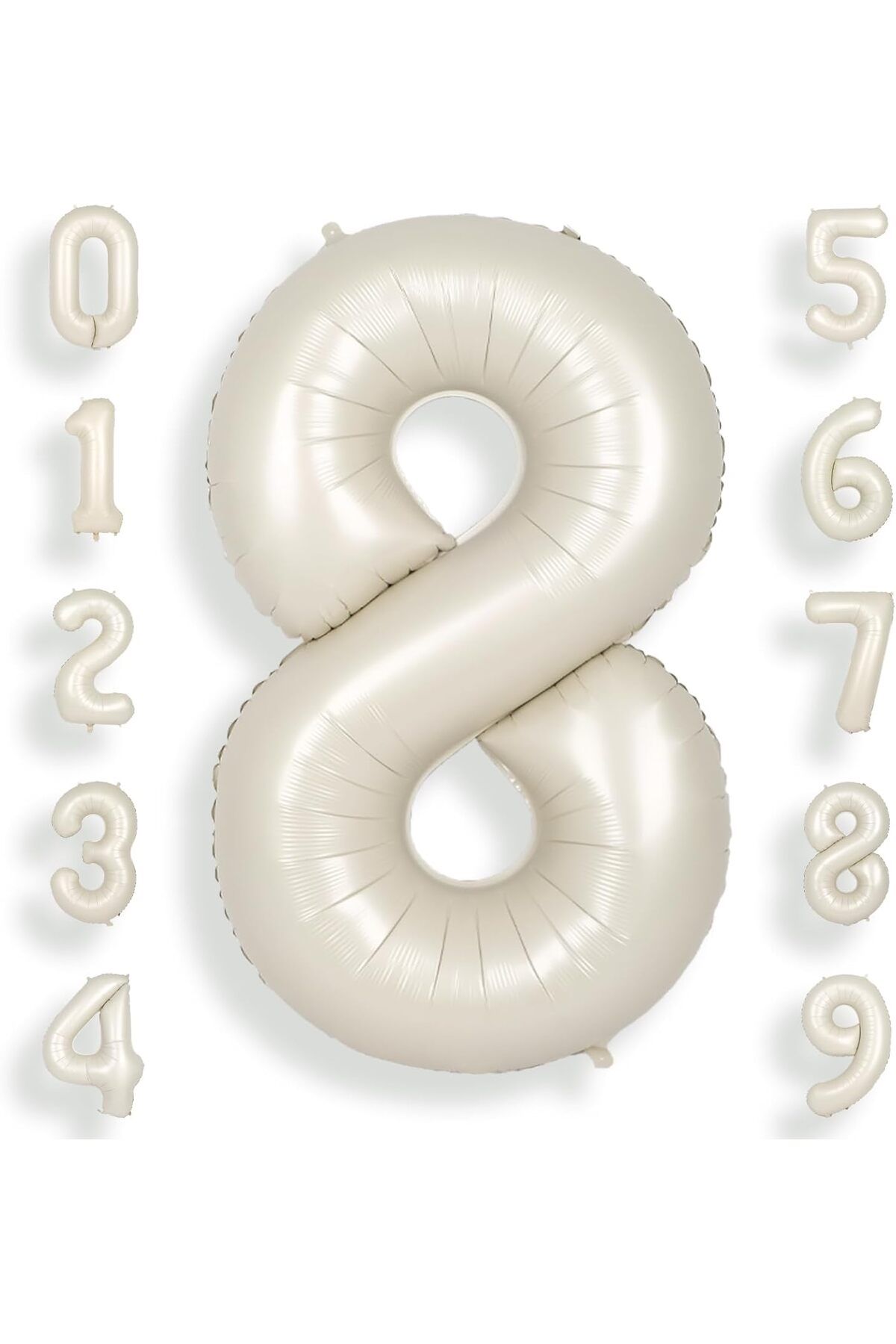 UVERTE 8 Rakam Krem Renk Folyo Balon 34 İnç (80 cm) Büyük Boy Pastel 8 Rakam Balon Parti Süsü