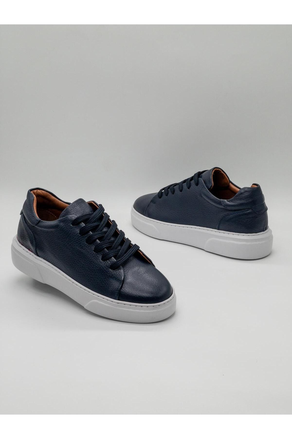 DERWARDEIN Lacivert Erkek Spor Ayakkabı Hakiki Deri - Günlük Sneaker Modeli