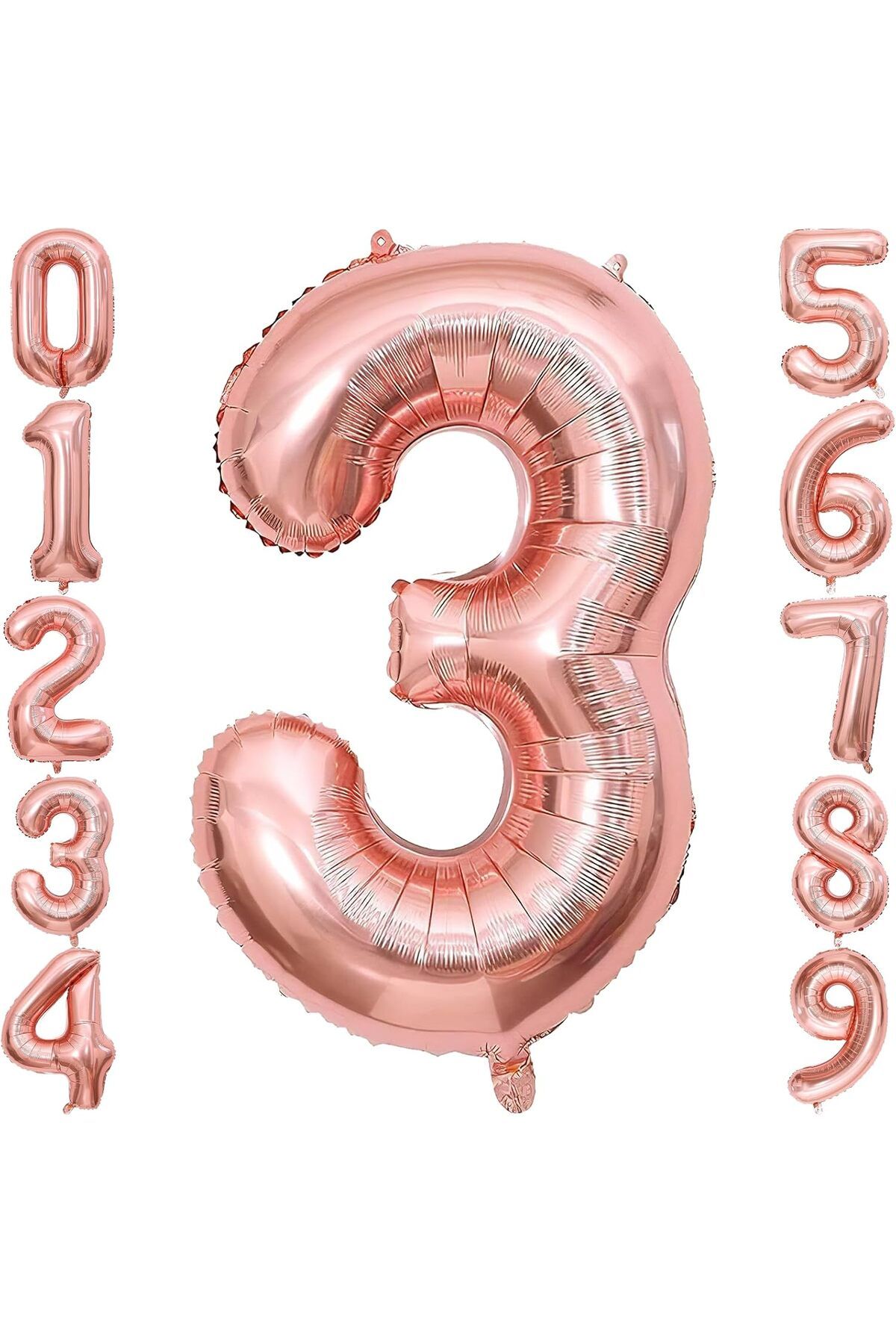 UVERTE 3 Rakam Rose Gold Altın Folyo Balon 34 İnç İthal Rose Gold Renk Doğum Günü ve Parti Balonu