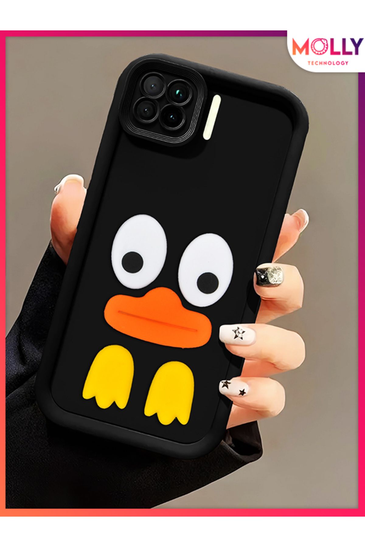 Molly Oppo RENO 4 LİTE İçin Siyah Kenarları Kalın 3d Kabartmalı Cute Duck Silikon Kılıf