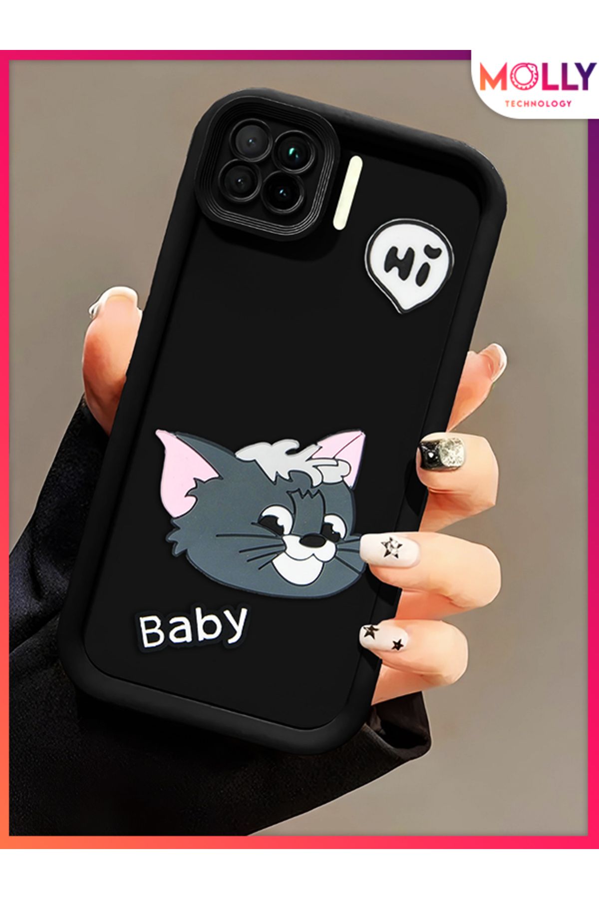Molly Oppo RENO 4 LİTE İçin Siyah Kenarları Kalın 3d Kabartmalı Baby Tom Silikon Kılıf