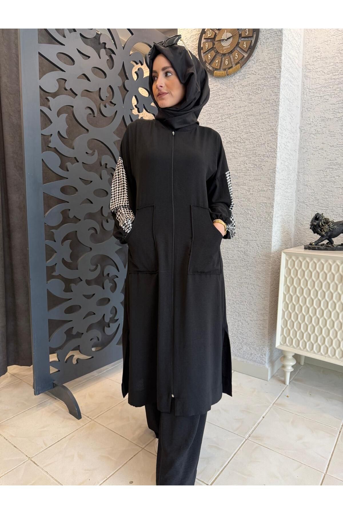 AYSUN AYDEMİR SİYAH EKOSE DETAYLI YAZLIK EŞOFMAN TAKIM