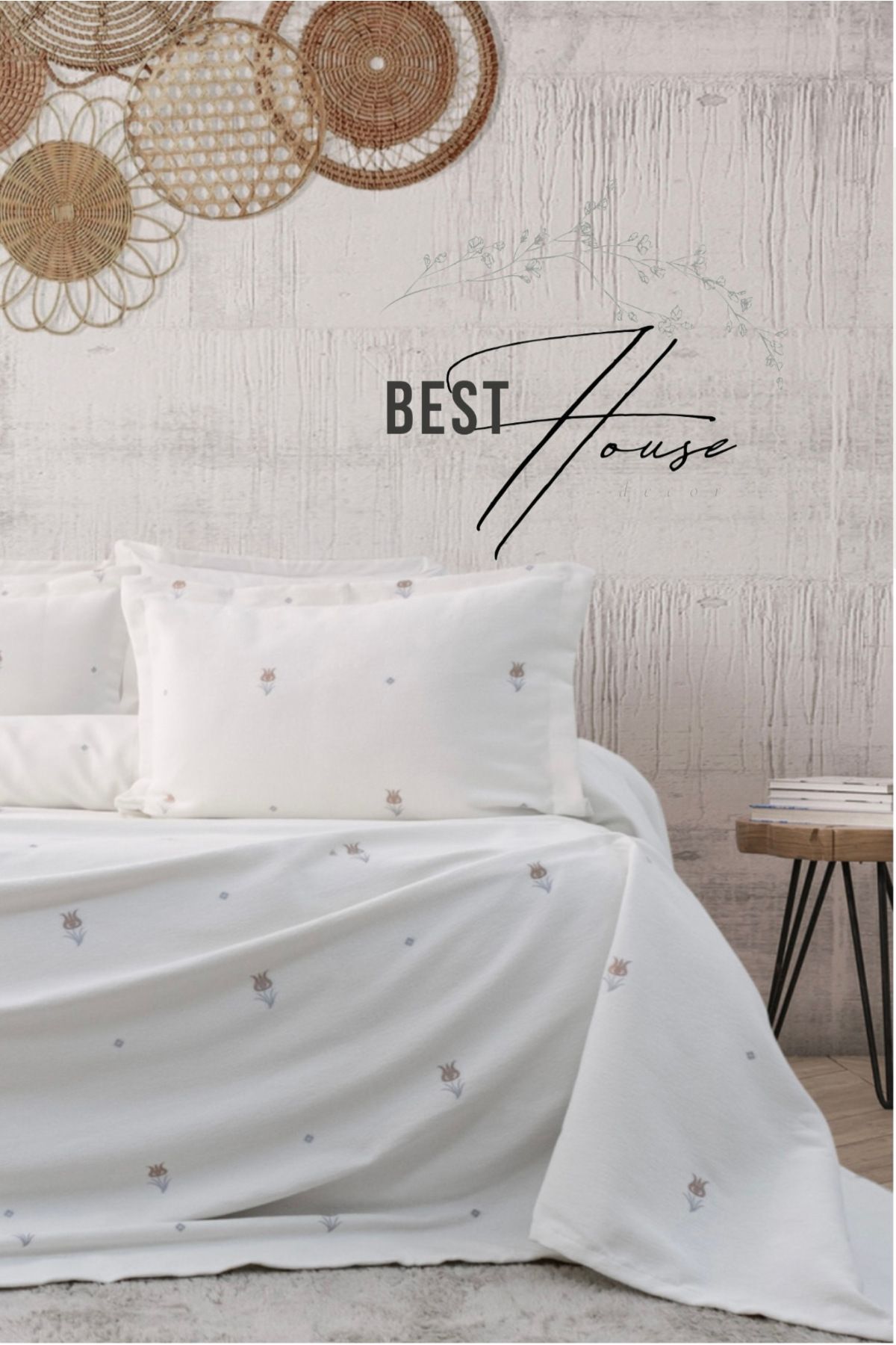 best house decor Nakışlı Tulip Tek Kişilik Yatak Örtüsü