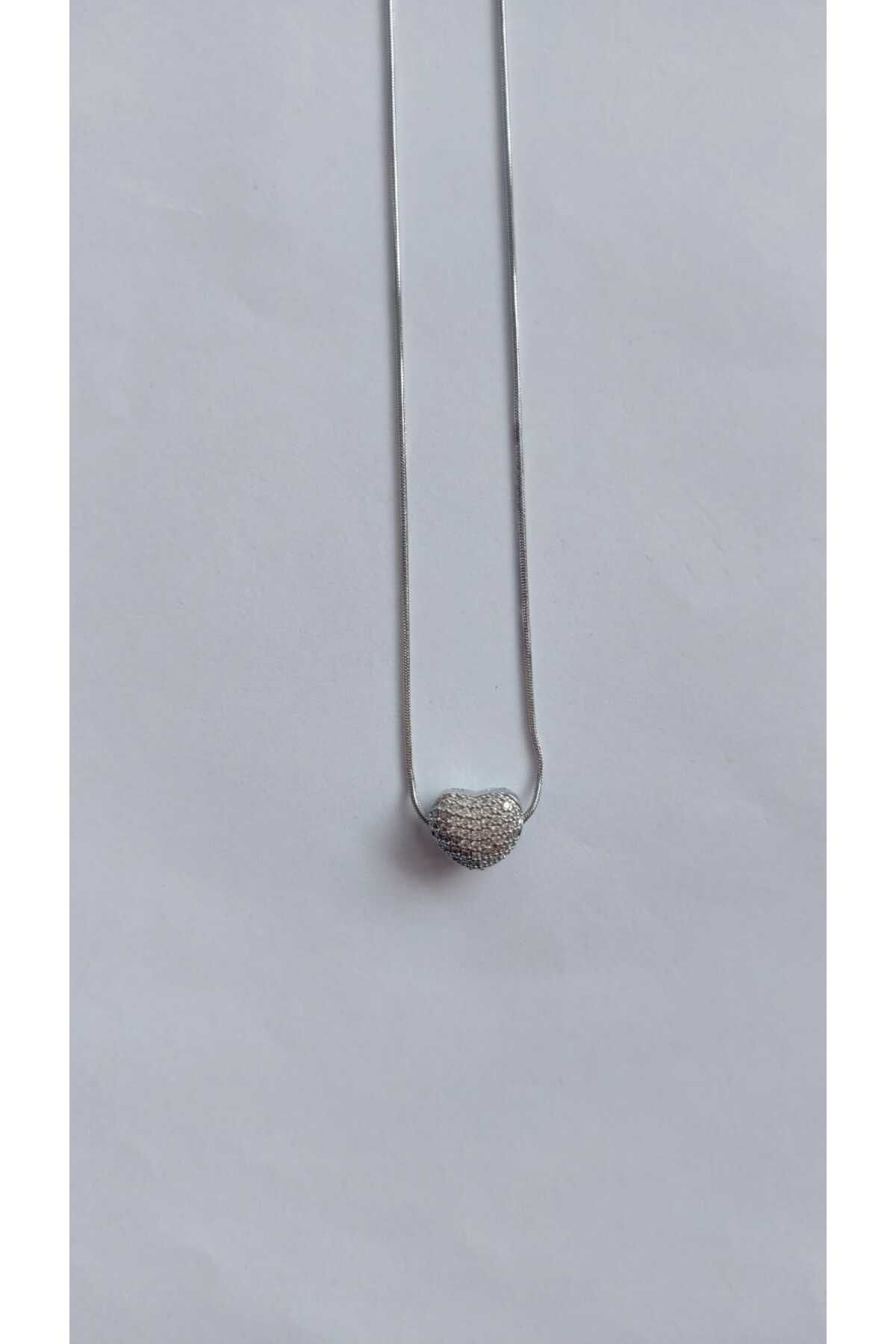 NOVA JEWELLERY Zirkon Taşlı Kalpli Paslanmaz Çelik Kolye |STEEL NECKLACE