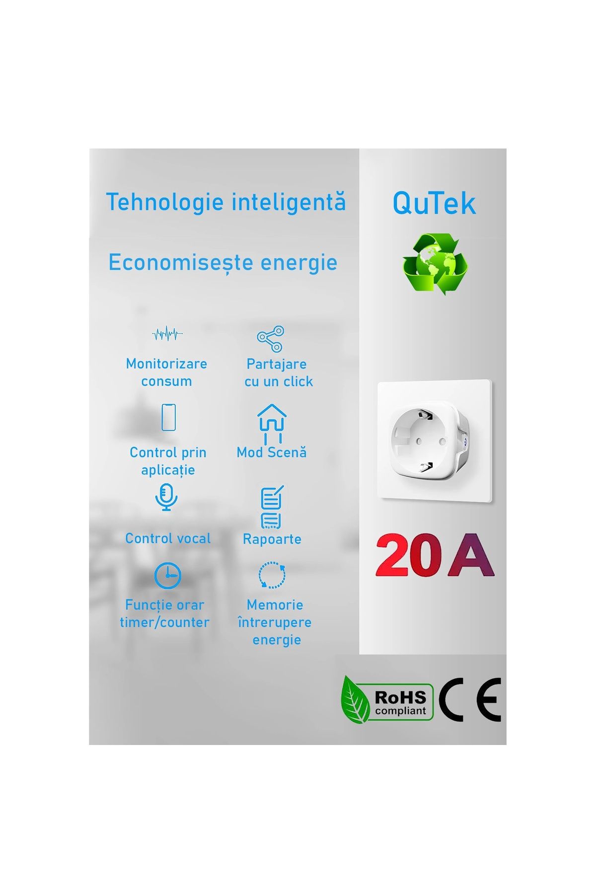 QuTek-Set of 4 SmartPlug® Wi-Fi sockets, Max 20A, consumption monitoring, compatible with SmartLife, Tuya, Alexa 5