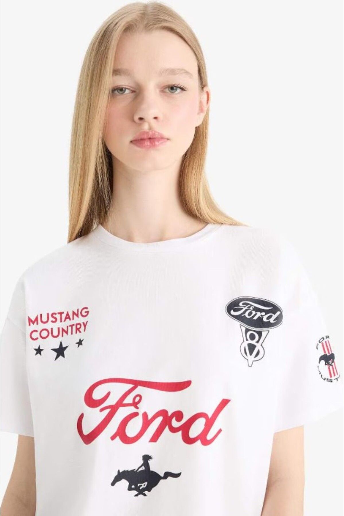 DeFacto Kadın Oversize Tişört Ford Motor Company Geniş Kalıp Sırt Baskılı Kısa Kollu
