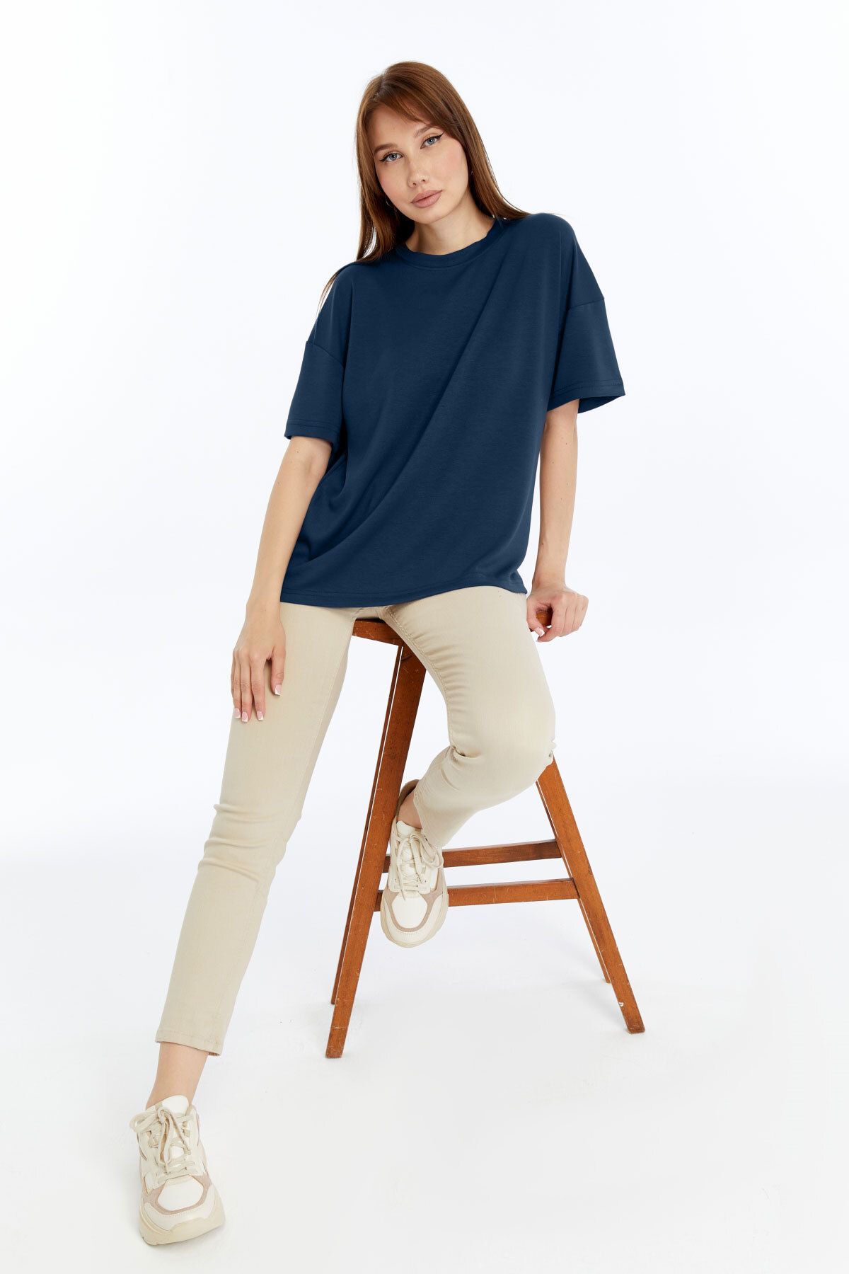 KRAVEN Kadın Modal Tişört Oversize Rahat Bol Kalıp T-Shirt Ağır Kumaş Kolay Kırışmaz Ütü Gerektirmeyen