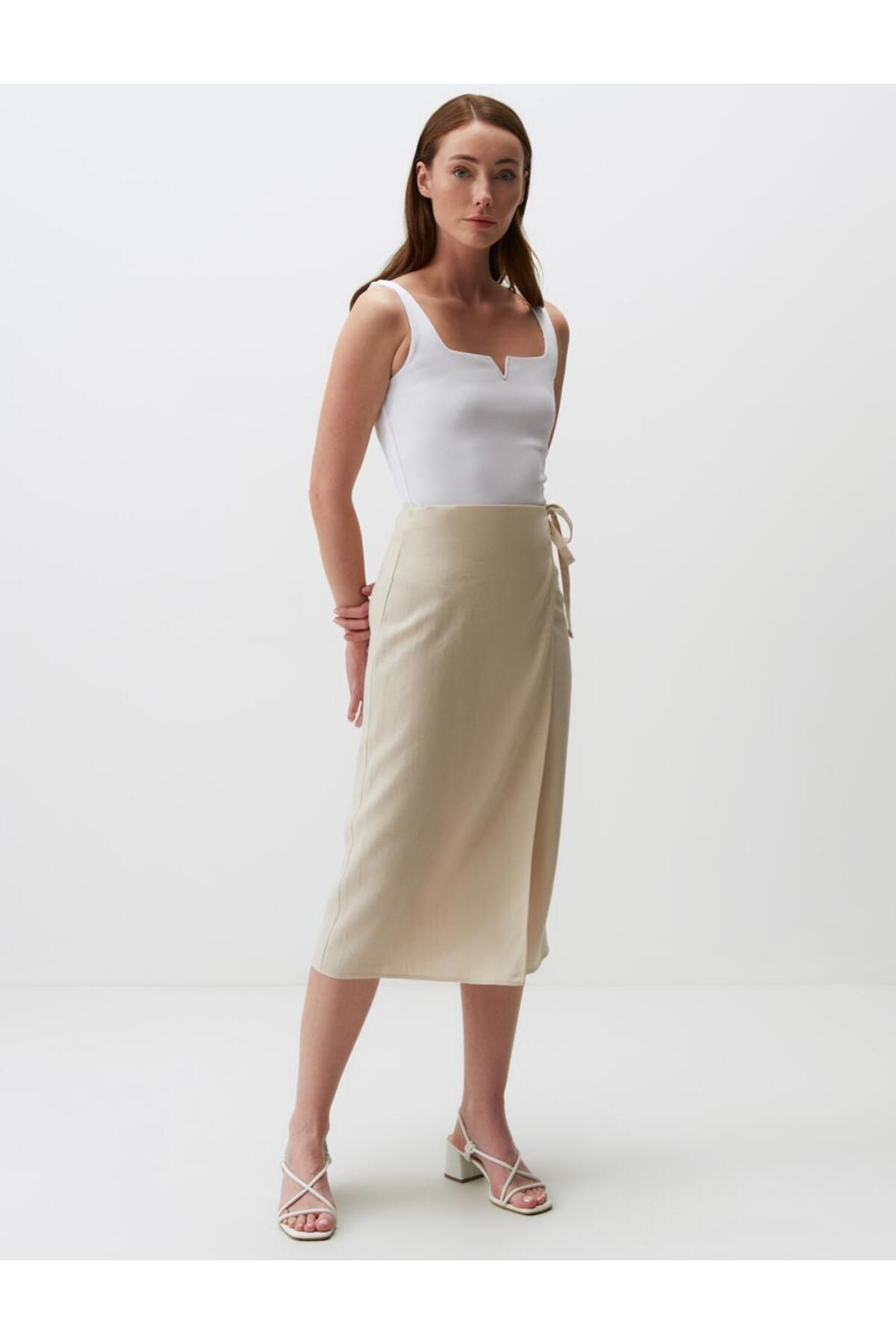 Jimmy Key-Regular Waist Midi Linen Skirt with Slits 2