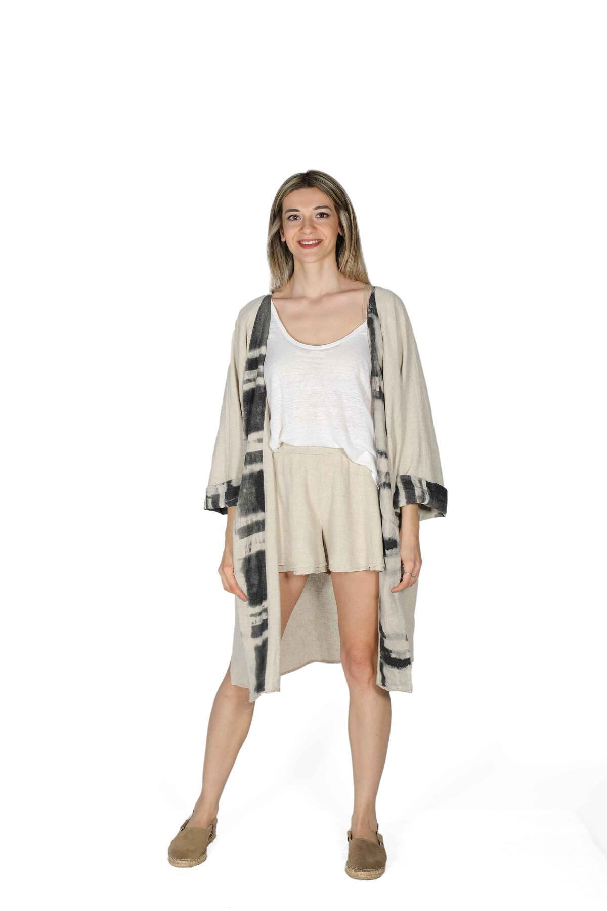 İnsa Fashion Baskı Detaylı Keten Kimono