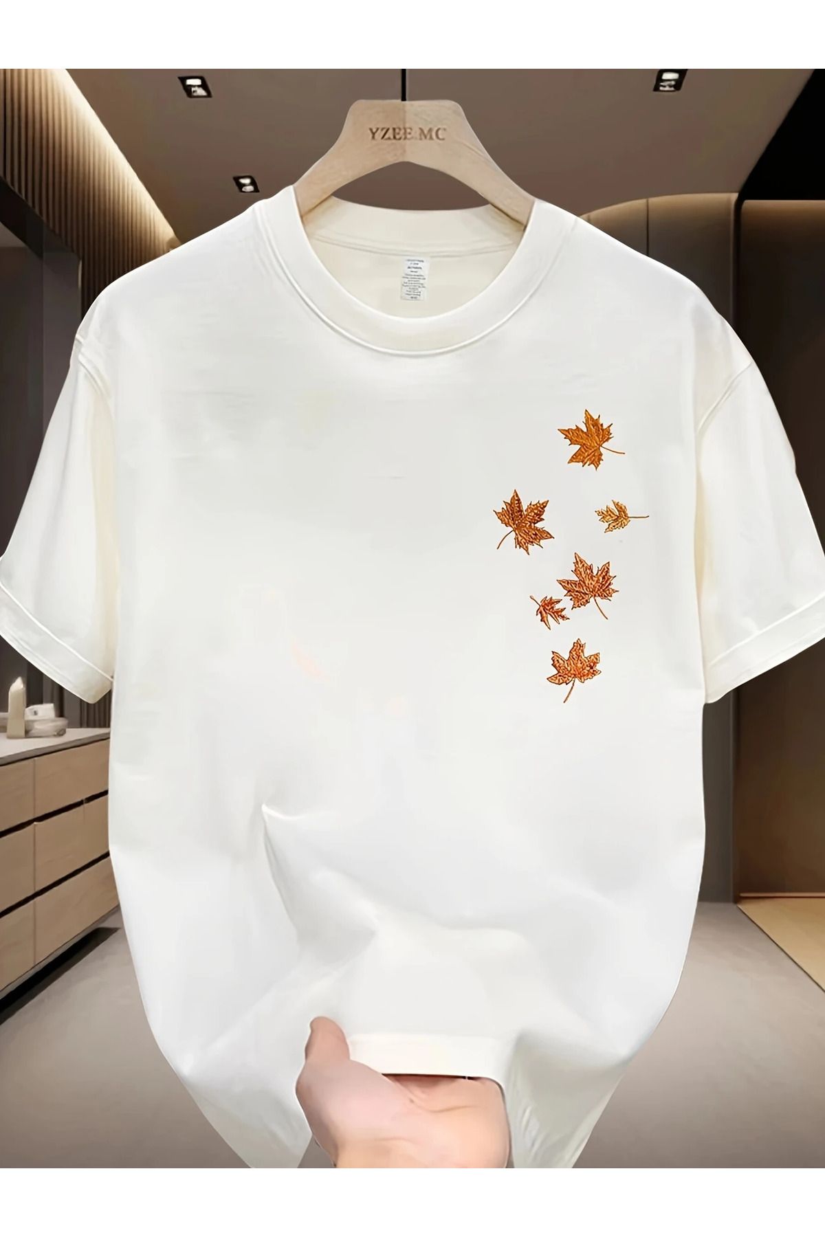 LUNAVISTA yapraklar Baskılı Bisiklet Yaka Kısa Kol T-shirt