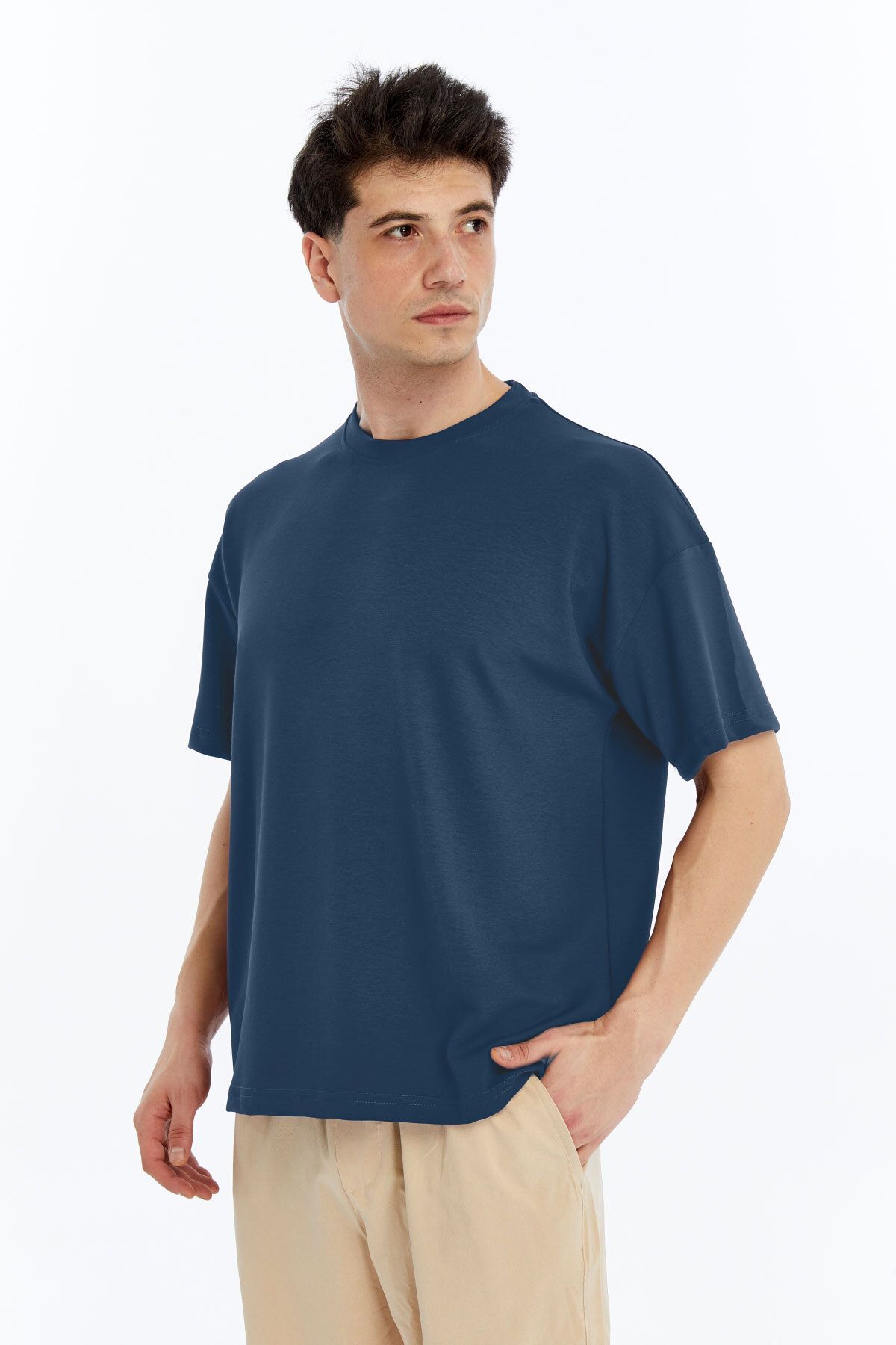 KRAVEN Erkek Modal Tişört Oversize Rahat Bol Kalıp T-Shirt Ağır Kumaş Kolay Kırışmaz Ütü Gerektirmeyen