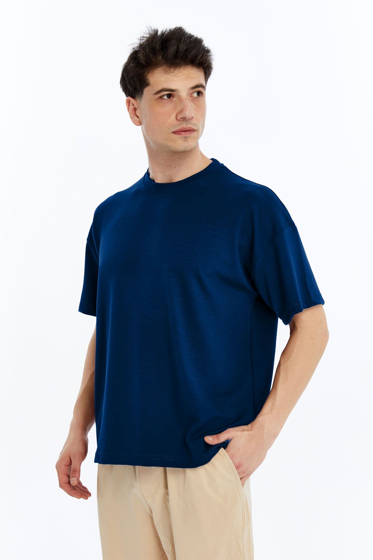 KRAVEN Erkek Modal Tişört Oversize Rahat Bol Kalıp T-Shirt Ağır Kumaş Kolay Kırışmaz Ütü Gerektirmeyen
