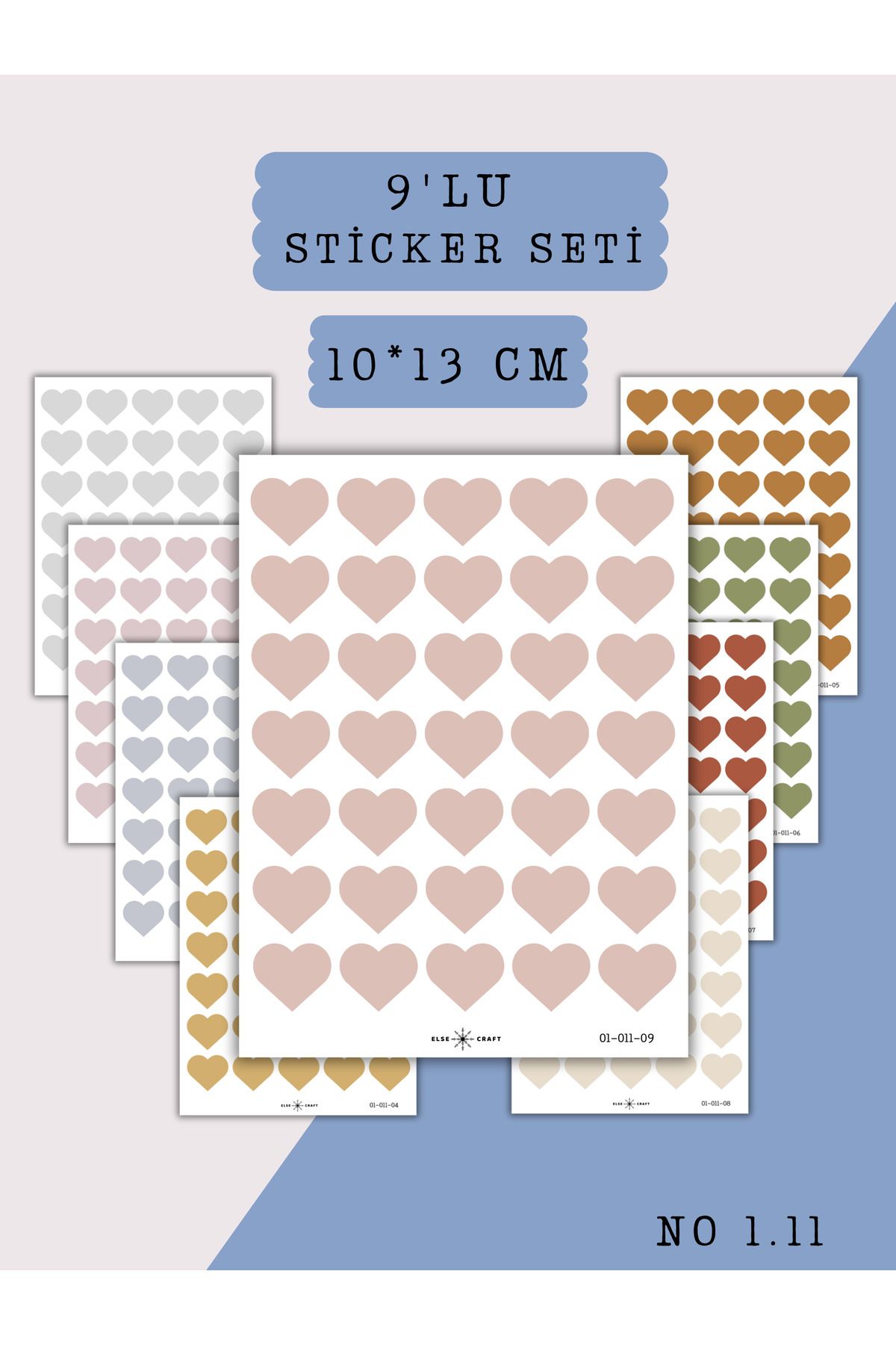 Else Craft 9'lu Mini Kalp Vintage Tonlar Sticker Seti No 1.11