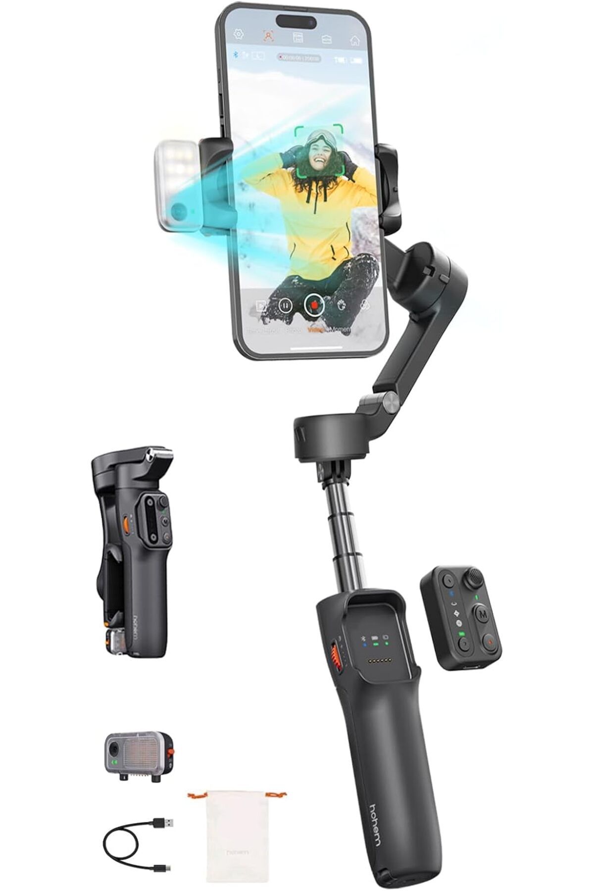Hohem-مثبت iSteady V3 Gimbal لجهاز iPhone، متتبع AI مغناطيسي، جهاز تحكم عن بعد منفصل، حامل ثلاثي مدمج 1