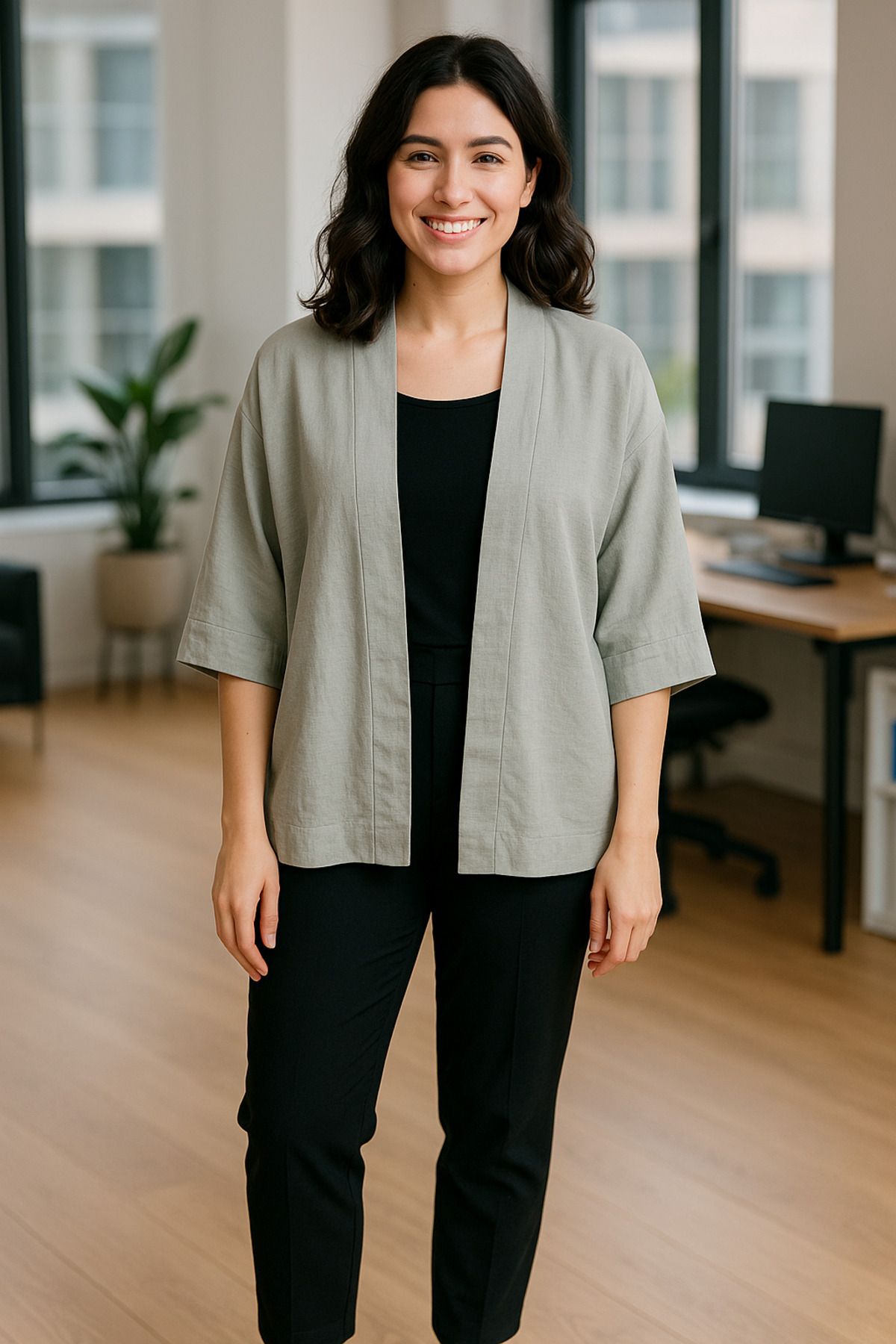 Hayalet Kadın Ceket Tarzı Oversize Kısa Kimono