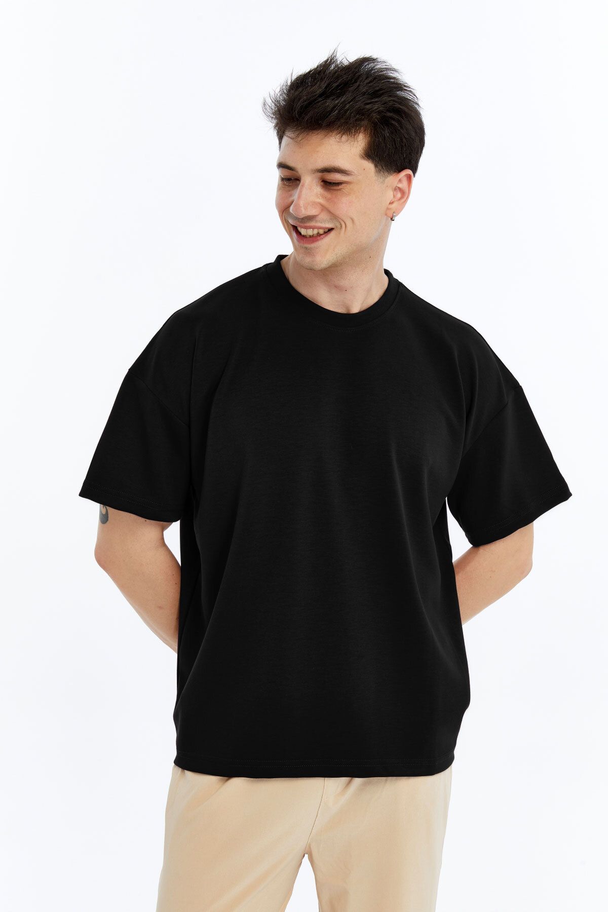 KRAVEN Erkek Modal Tişört Oversize Rahat Bol Kalıp T-Shirt Ağır Kumaş Kolay Kırışmaz Ütü Gerektirmeyen