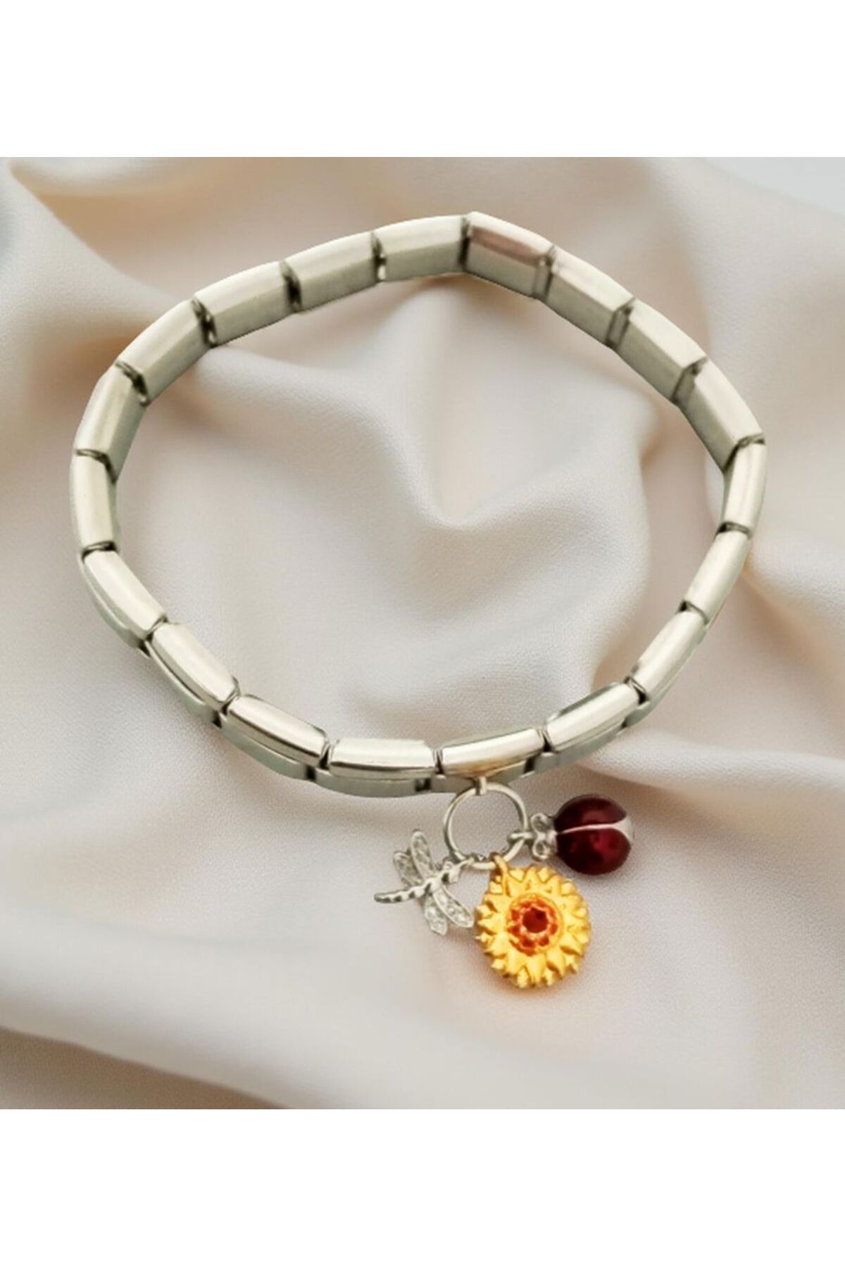MSBTAKI Stainless Papatya-Yusufçuk-Uğur Böceği Figürlü 19cm Italyan Bileklik Hediyelik Herkese