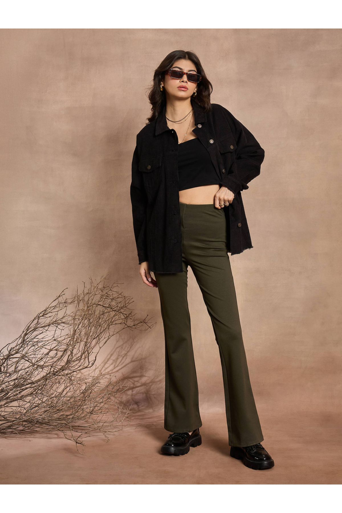 Sassafras By Styli-Textured Corduroy Oversized Shacket with Pockets 2