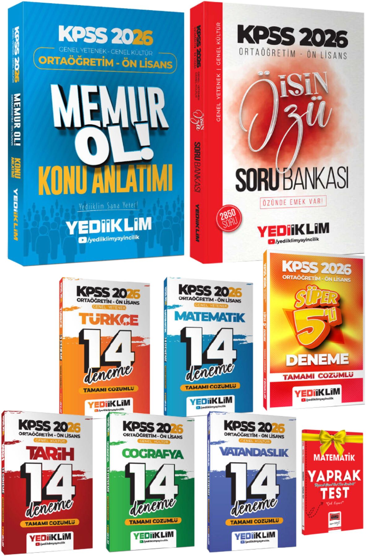 Yediiklim Yayınları 2026 Yediiklim Ortaöğretim Ön Lisans Memur Ol Konu Anlatım+Soru Bankası+Deneme Seti