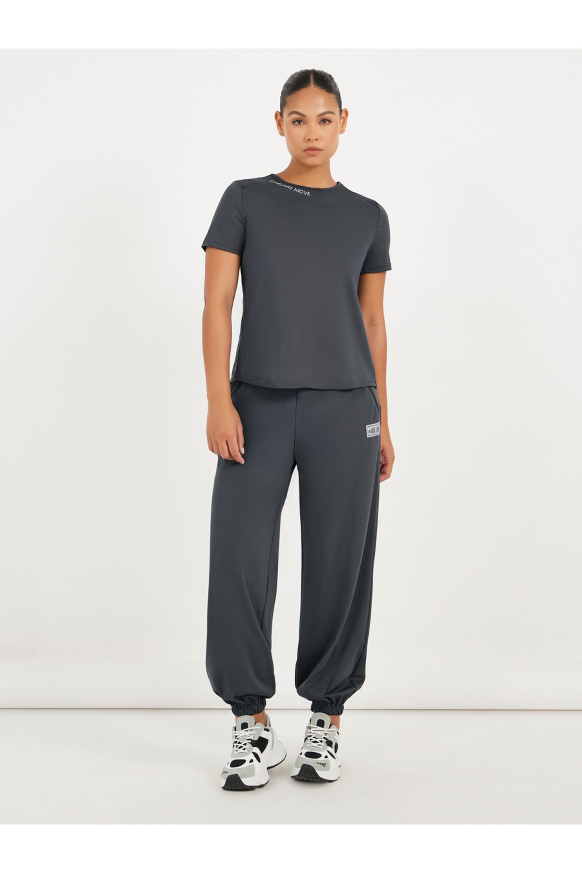 Styli-Gymspire Edition - Label Text Print Mesh Insert Short Sleeve Top 2