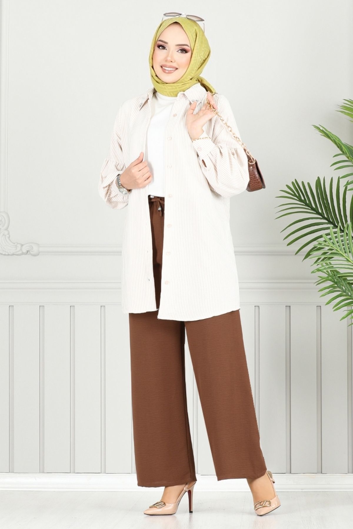 ModaMerve Beli Lastikli Aerobin Pantolon 4053PM1063-M Kahve