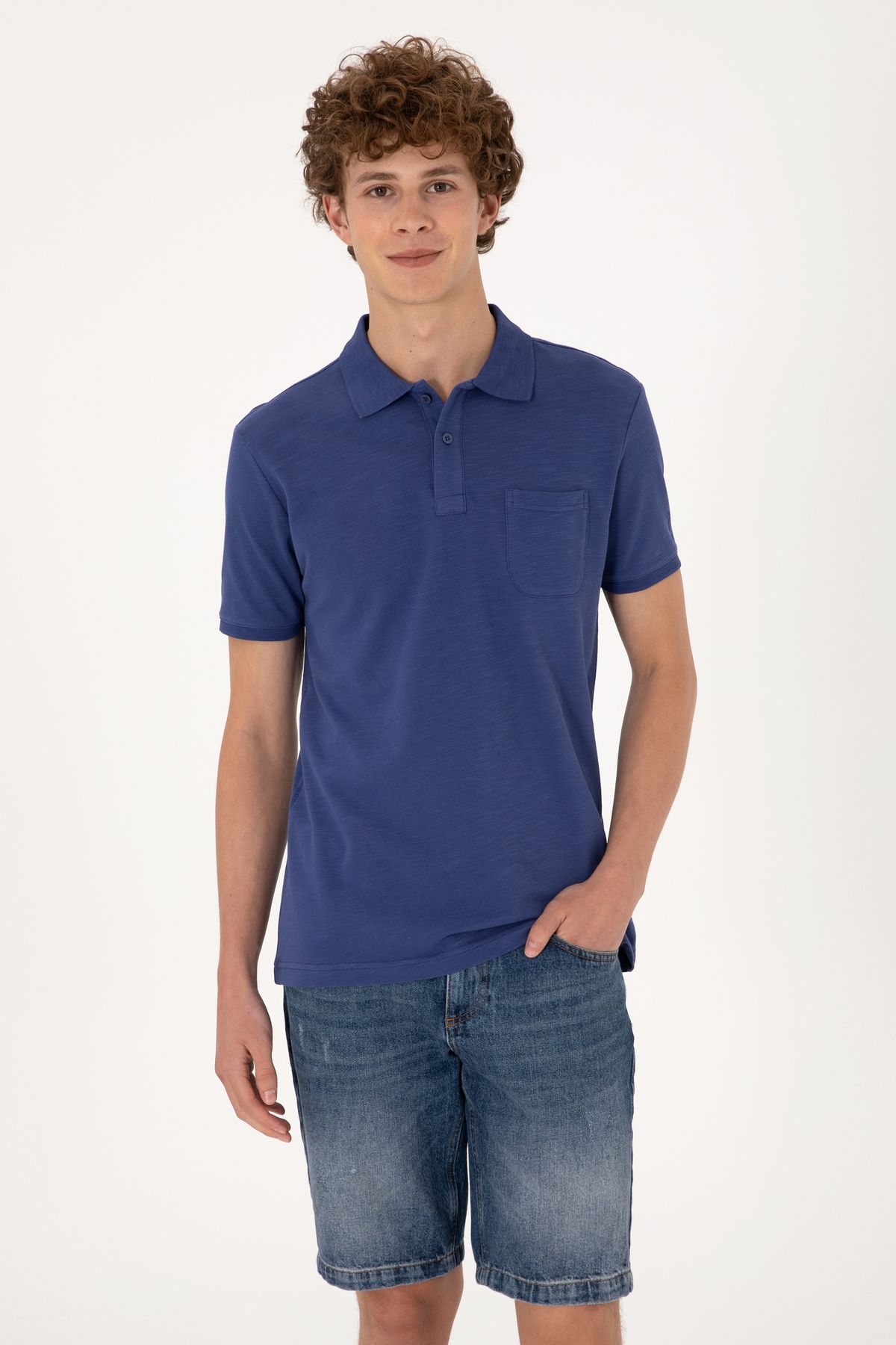 U.S. Polo Assn. Erkek Slim Fit Dökümlü Polo Yaka Açık Lacivert Tişört 50299538-VR059