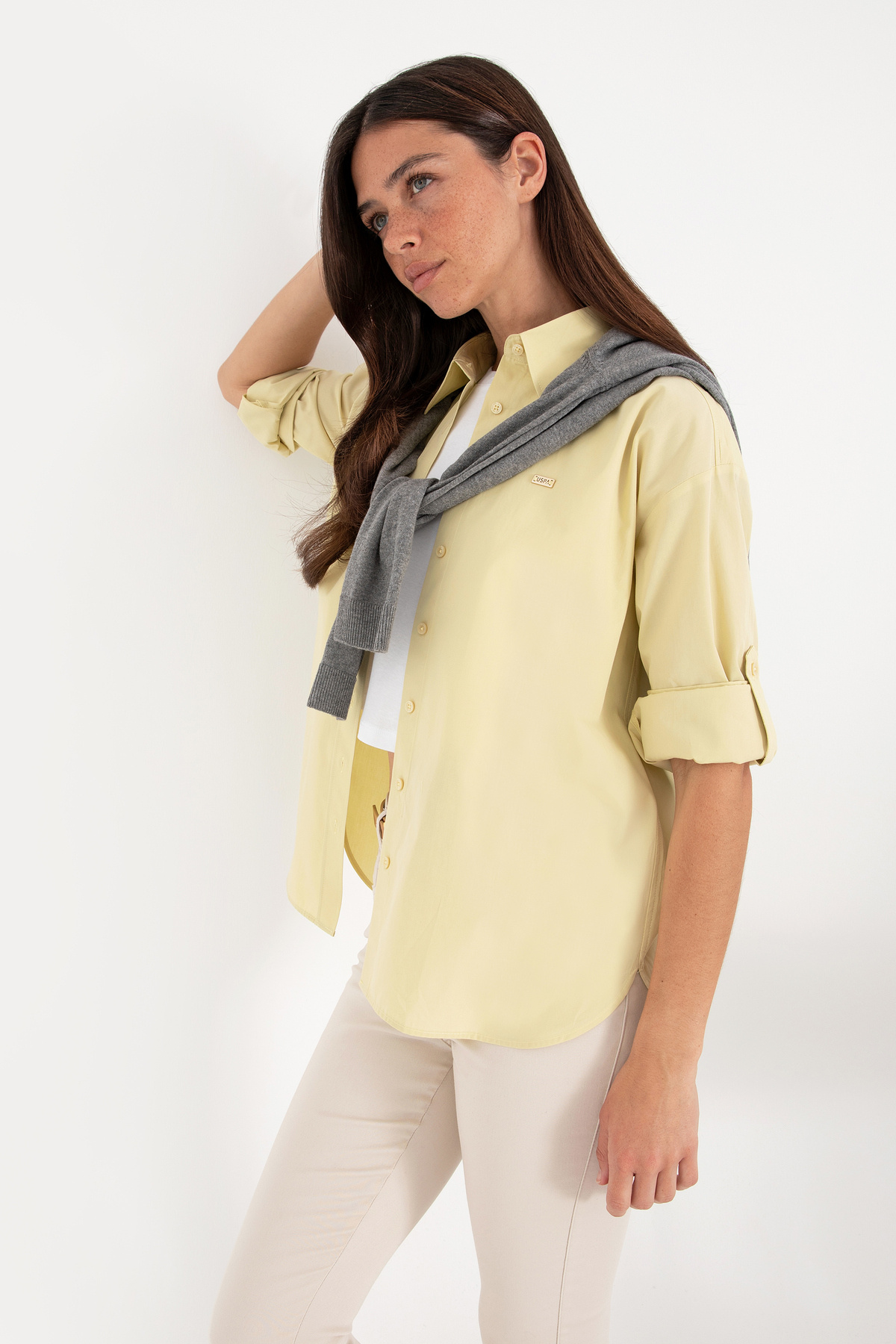 U.S. Polo Assn.  Kadın Açık Haki Uzun Kollu Tunik Gömlek 50306390-VR183 - Görsel 2