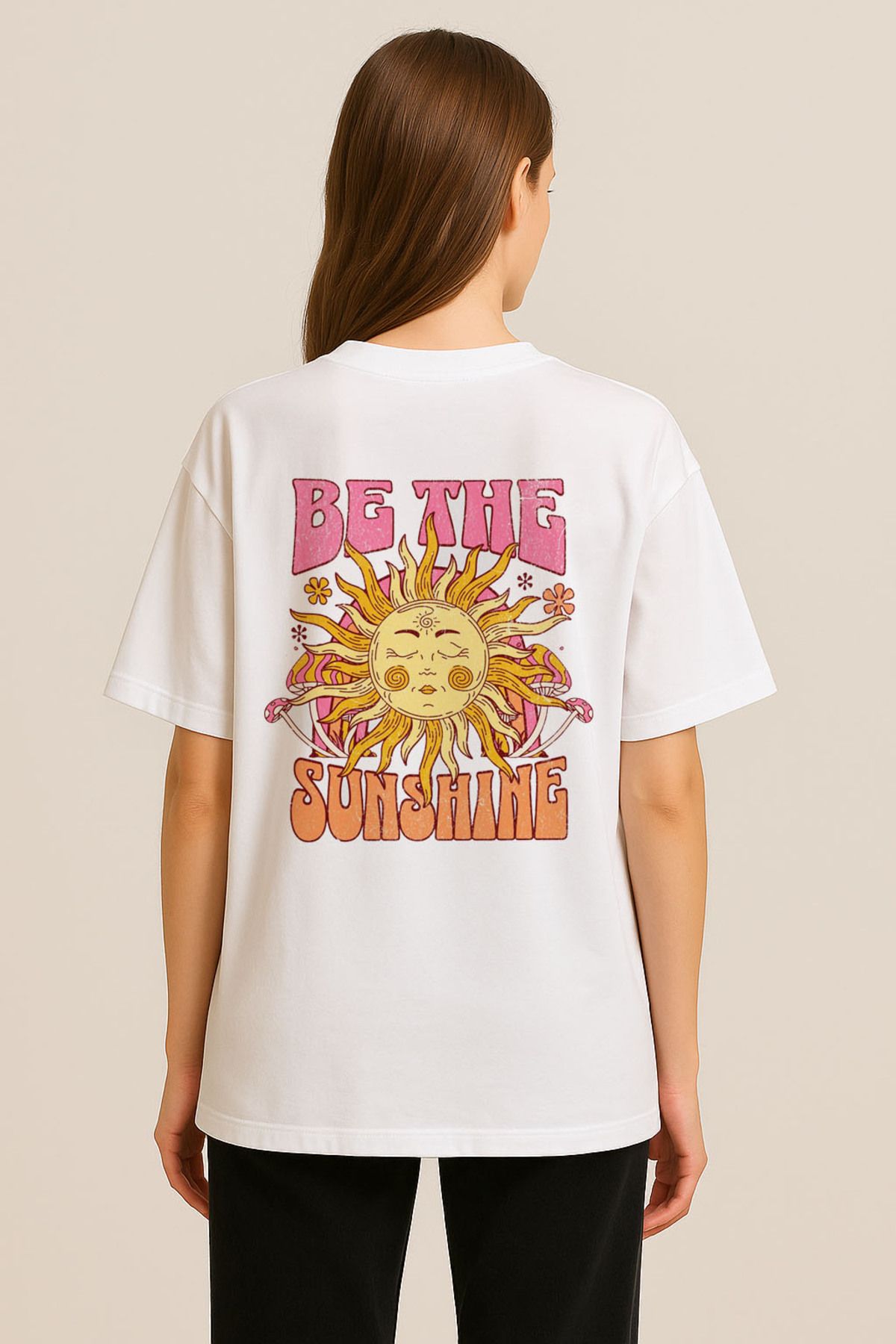 sielta Vintage Tarz Be The Sunshine Oversize Kadın Pamuklu Tişört T-shirt