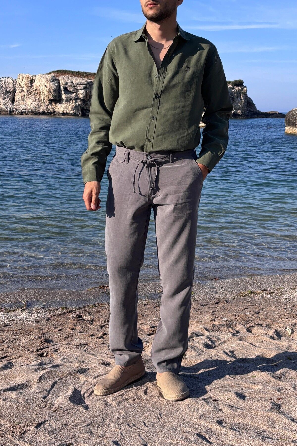 inpool Erkek, Yandan lastikli, Dökümlü, Liyosel, Regular fit, Old Money Culture Pantolon 304
