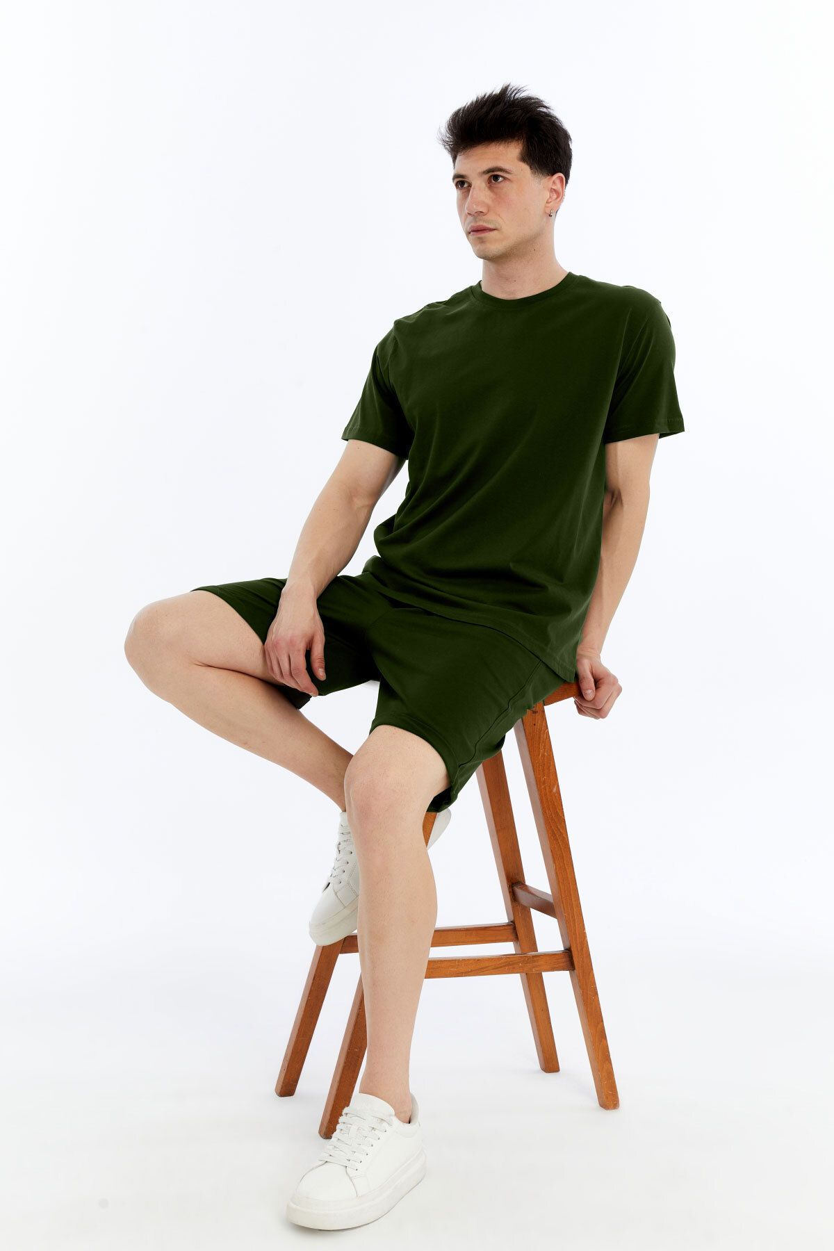 KRAVEN Erkek 2'li T-Shirt & Duble Paça Şort Takım, Penye Pamuklu, Likralı Kumaş Regular Kalıp